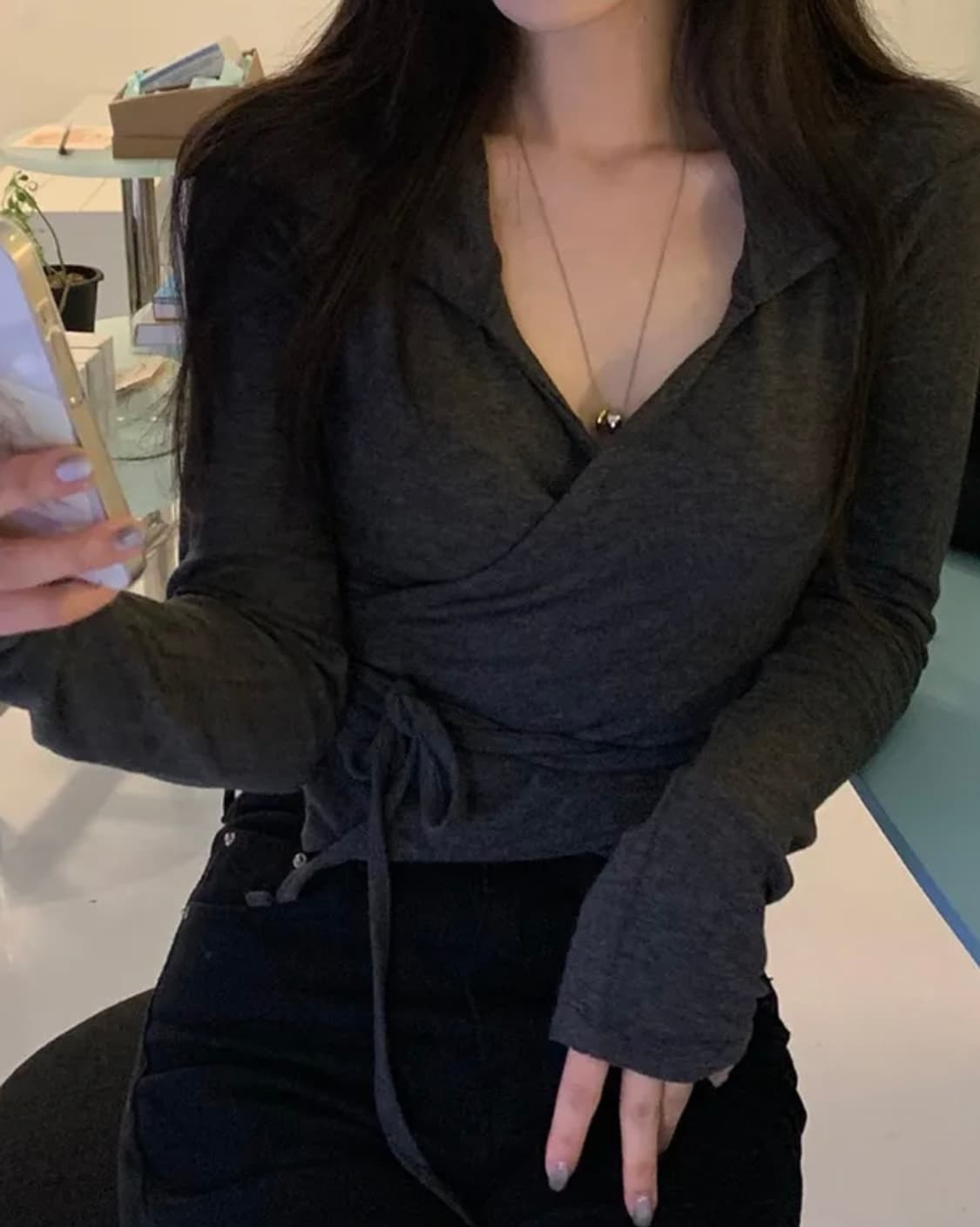 앙고라 브이넥 랩 카라 가디건 티셔츠 상품이미지2