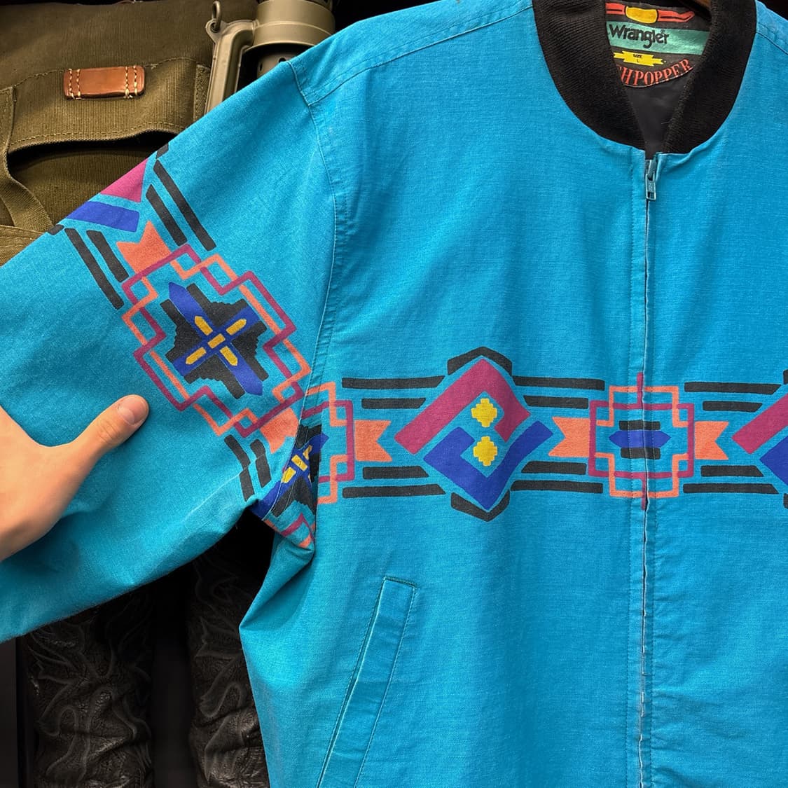 80s 랭글러 아즈텍 모티브 패턴 웨스턴 요크컷 바시티자켓 N326 상품이미지5