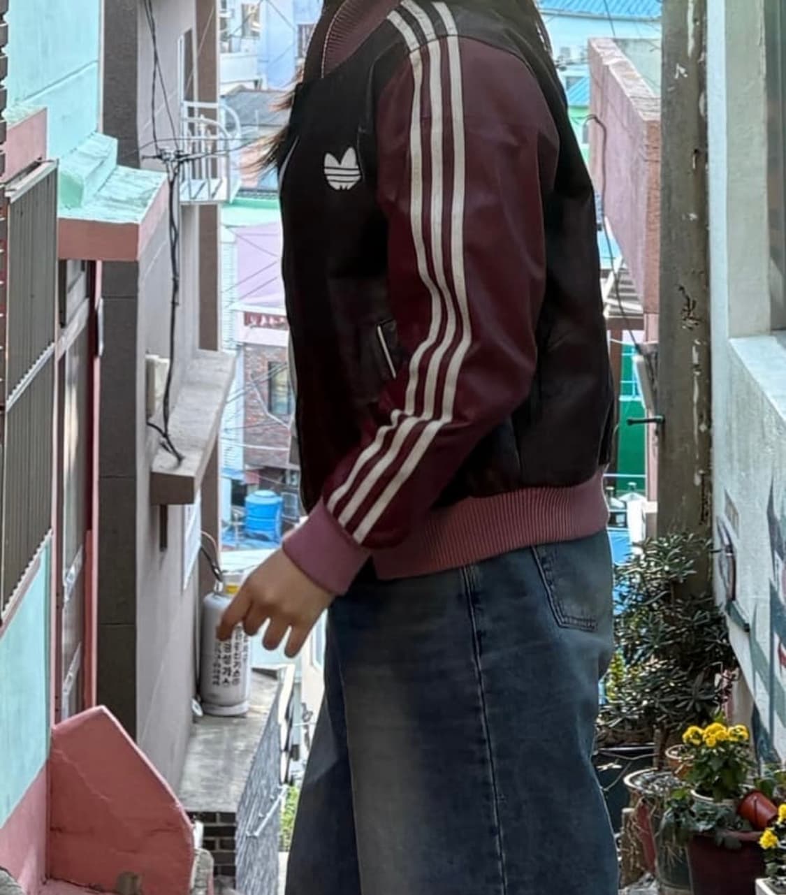 어항빈티지 대대장 아디다스 빈티지 버건디 레더 자켓 상품이미지1