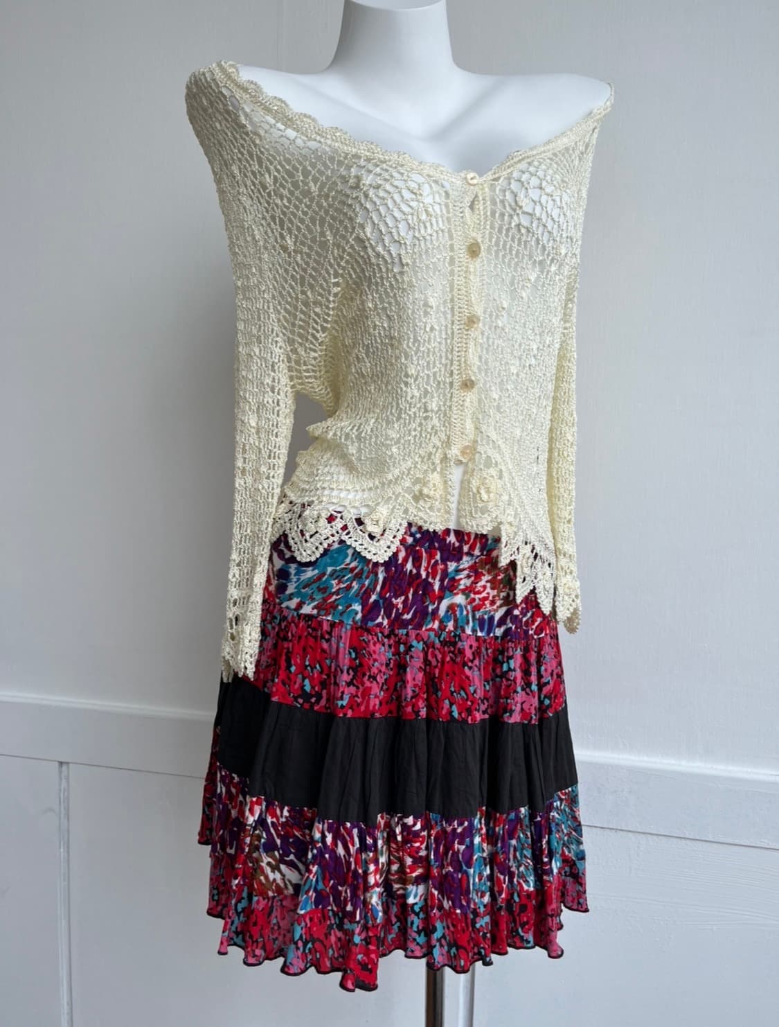 레드 믹스 패턴 캉캉 미니 스커트 상품이미지4