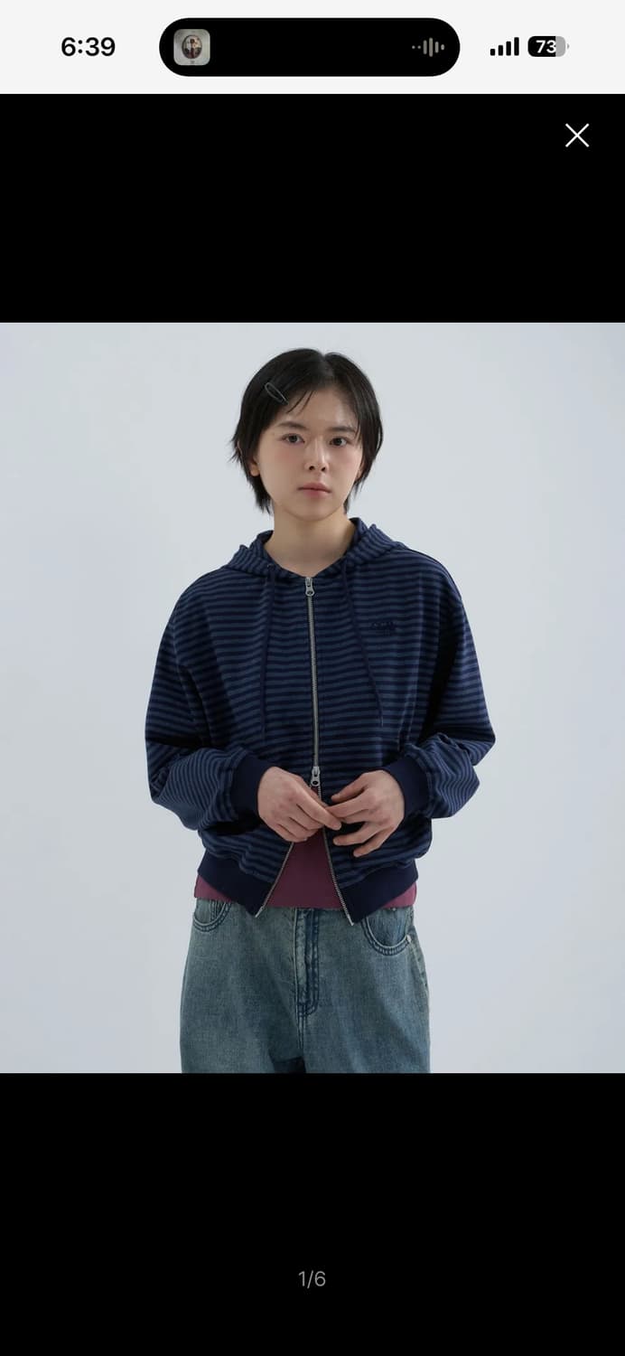 코드그라피 (우먼) 라이트 웨이트 스트라이프 후드 집업-다크 네이비 상품이미지1