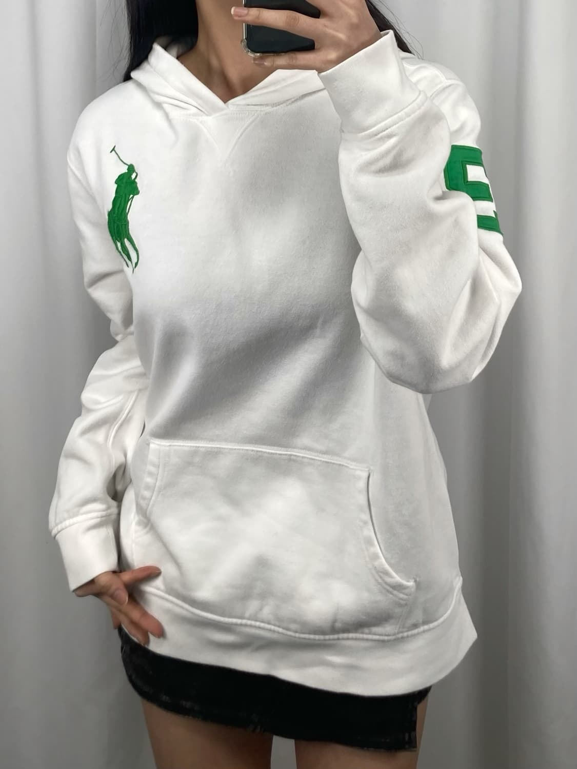 폴로 그린 포니 화이트 후드티 상품이미지3