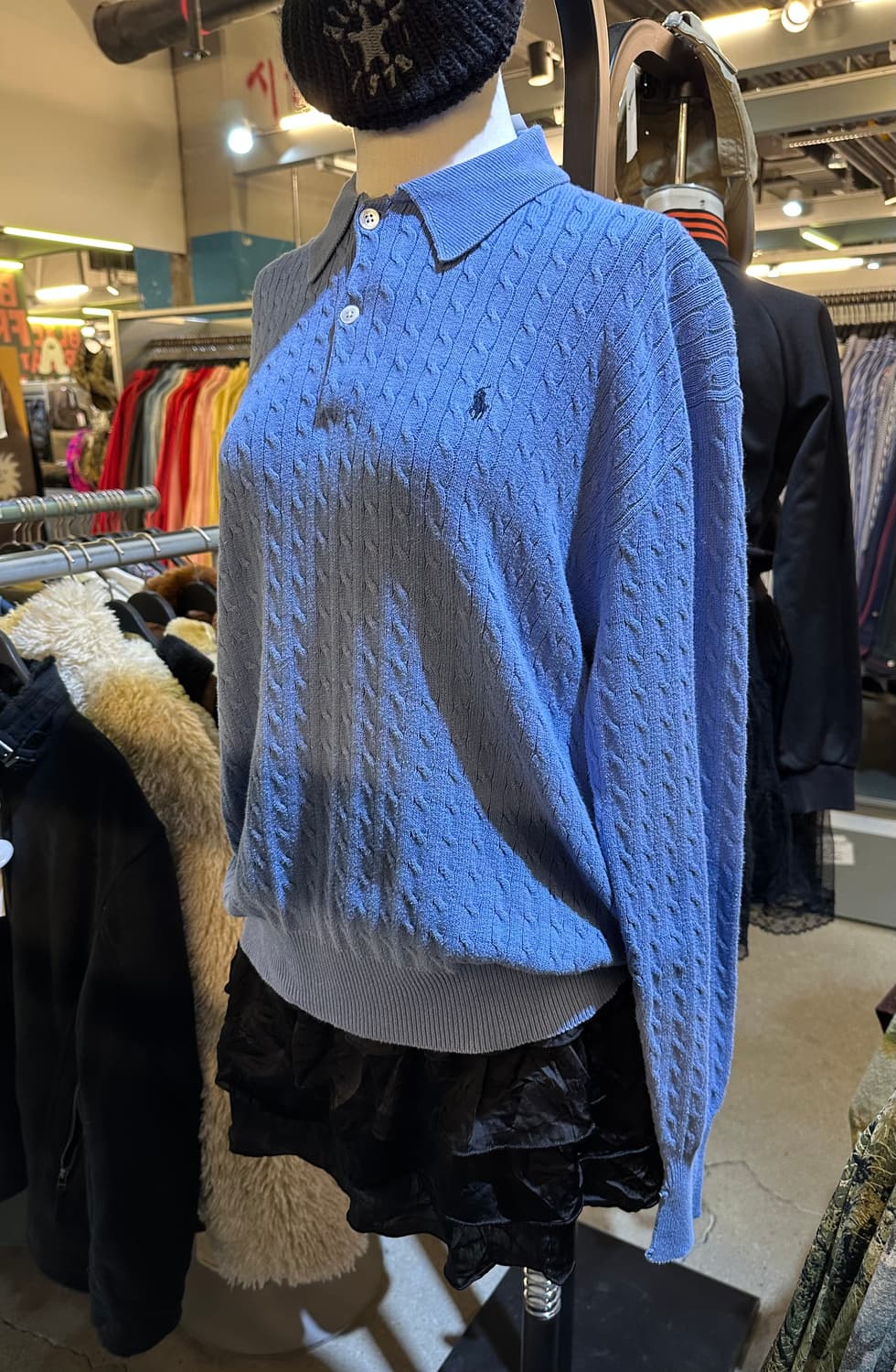 POLO 폴로 블루 케이블 카라넥 니트 상품이미지1