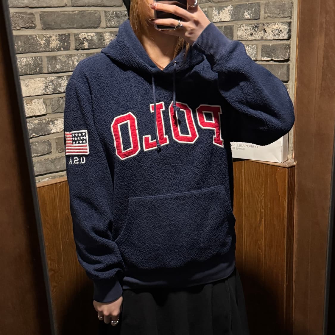 S) 폴로 랄프로렌 스펠로고 플리스 후드티 네이비 상품이미지9