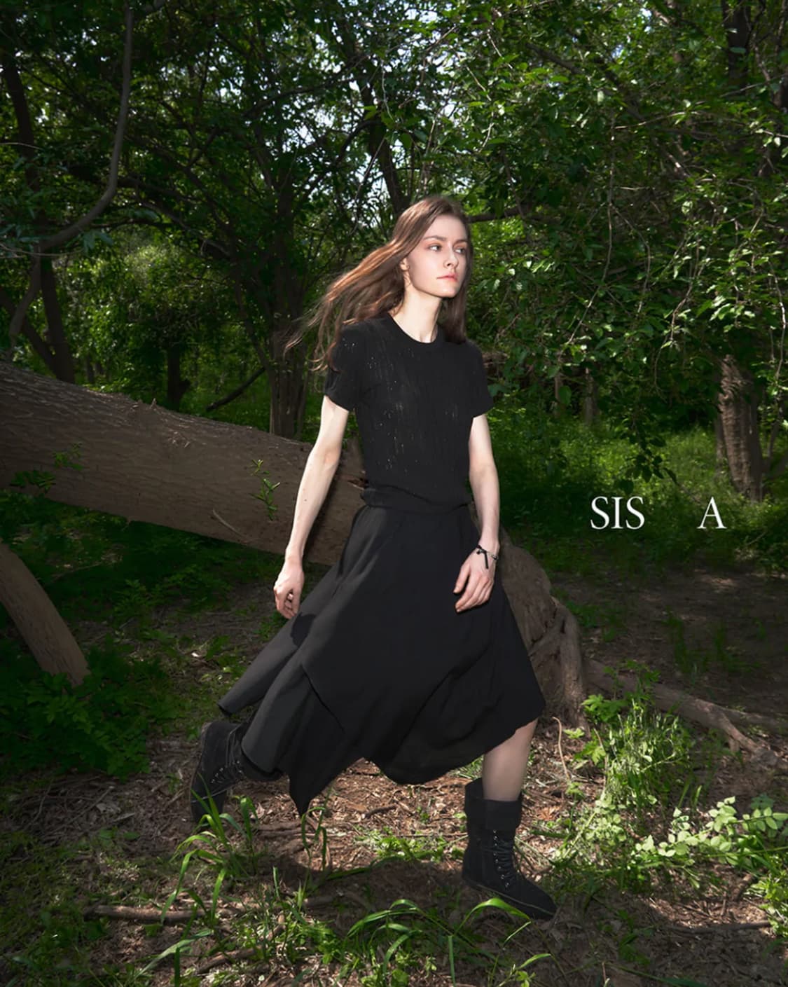 시스에이 언발란스 시어서커 미디 스커트 블랙 상품이미지3
