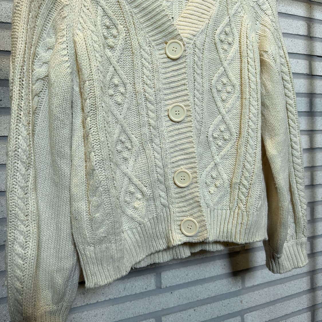 JPN VINTAGE 빅버튼 아란 니트가디건 케이블 패턴 볼륨 디테일 상품이미지5