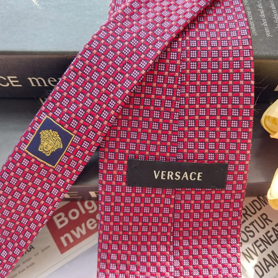 베르사체 실크 레드 자카드 넥타이 9cm A+등급 K2498 상품이미지5