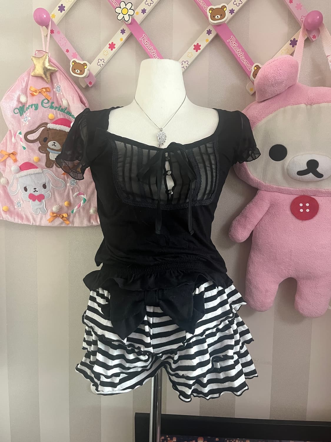 빈티지공겜여주날개목걸이코디세트히메갸루긱시크레이스블라우스큐롯팬츠 상품이미지1