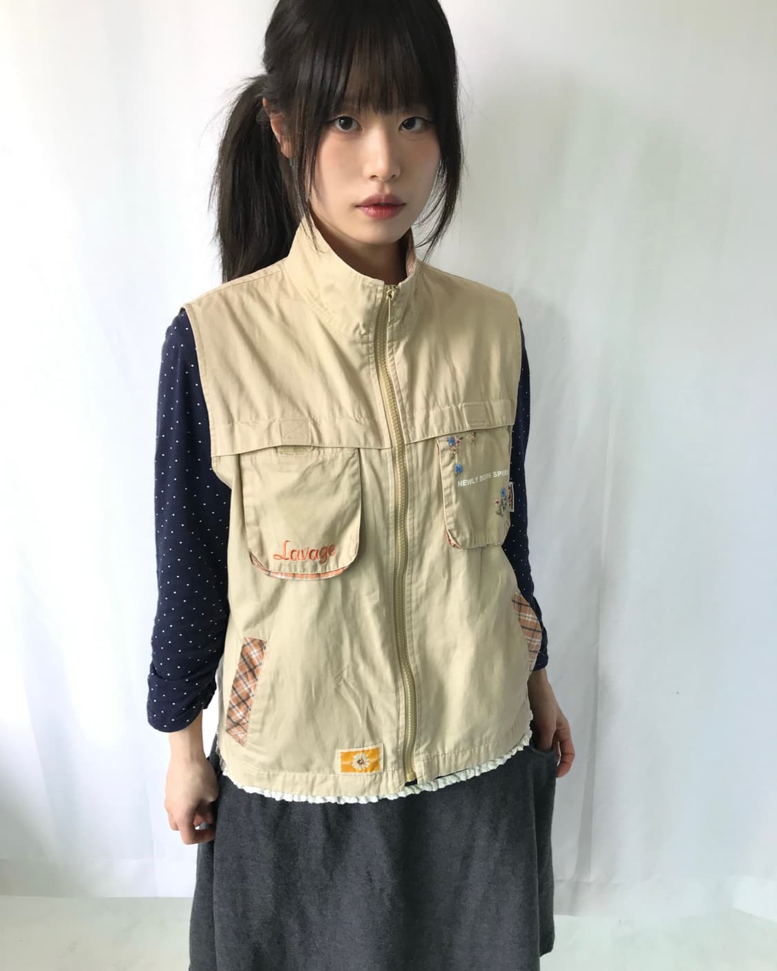 ⊹ Vintage Floral Check Vest 상품이미지1
