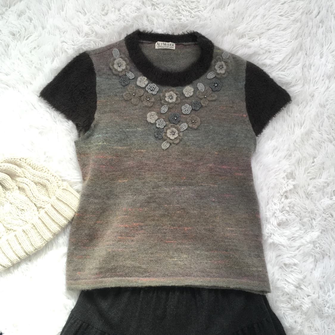 일본빈티지 플로럴 자수 하프 니트 상품이미지1