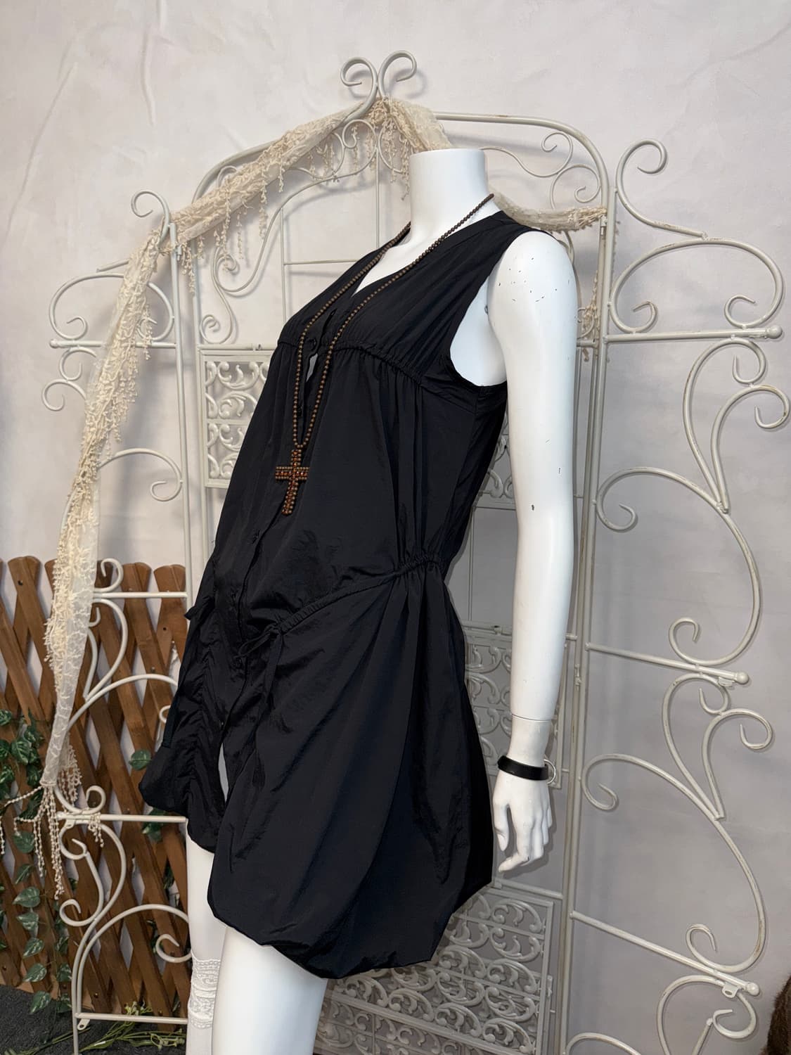 Black shirring detail balloon ops 상품이미지1