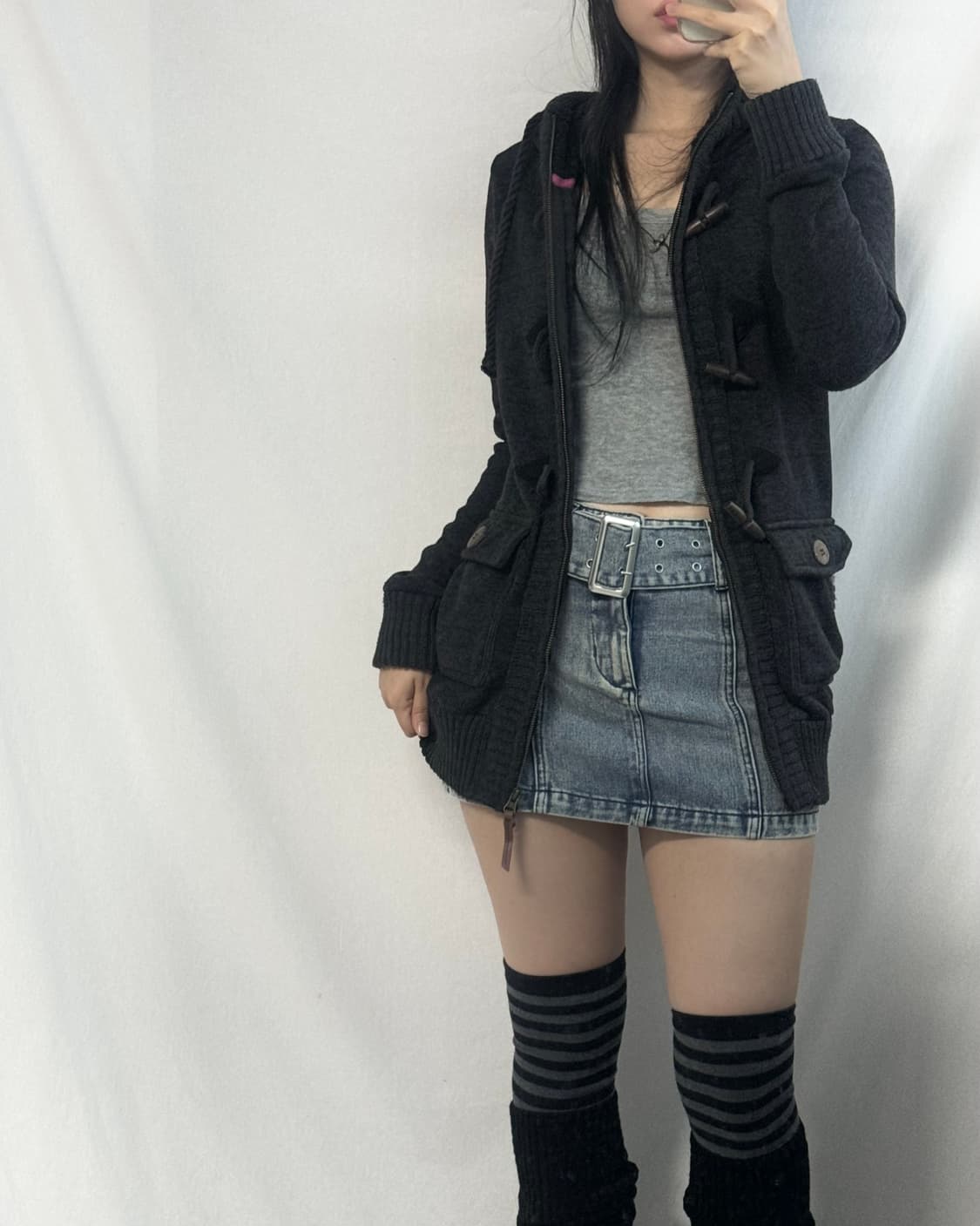 토글 버튼 니트 후디드 집업 상품이미지5