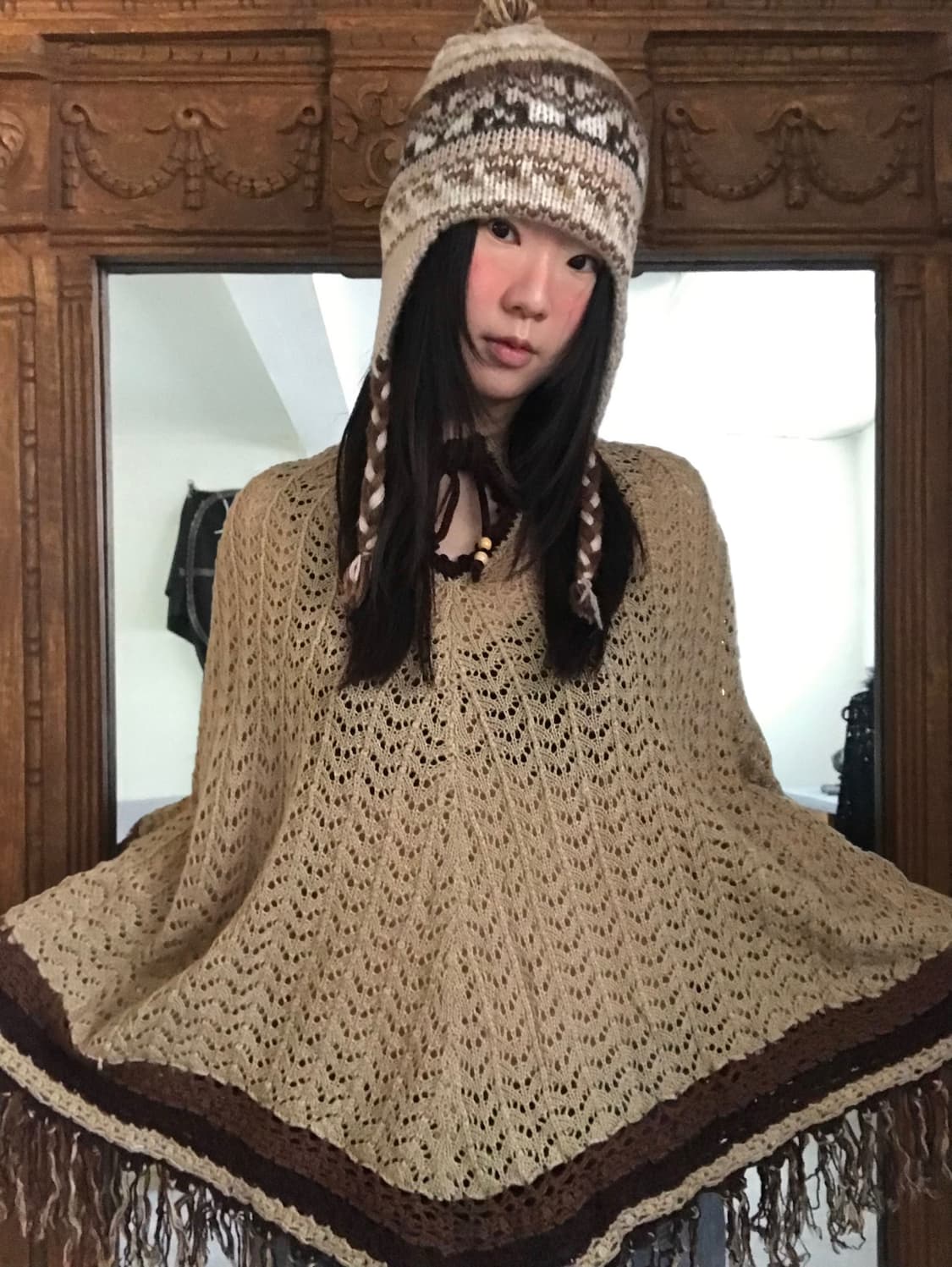 vintage fringe knit cape 상품이미지1