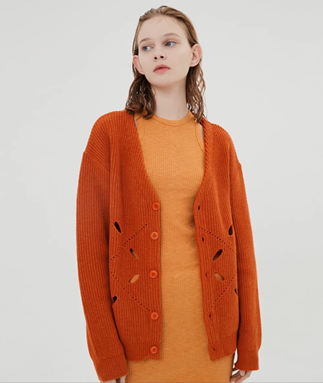 문선(moonsun) 아가일 홀 니트 가디건 오렌지 상품이미지2