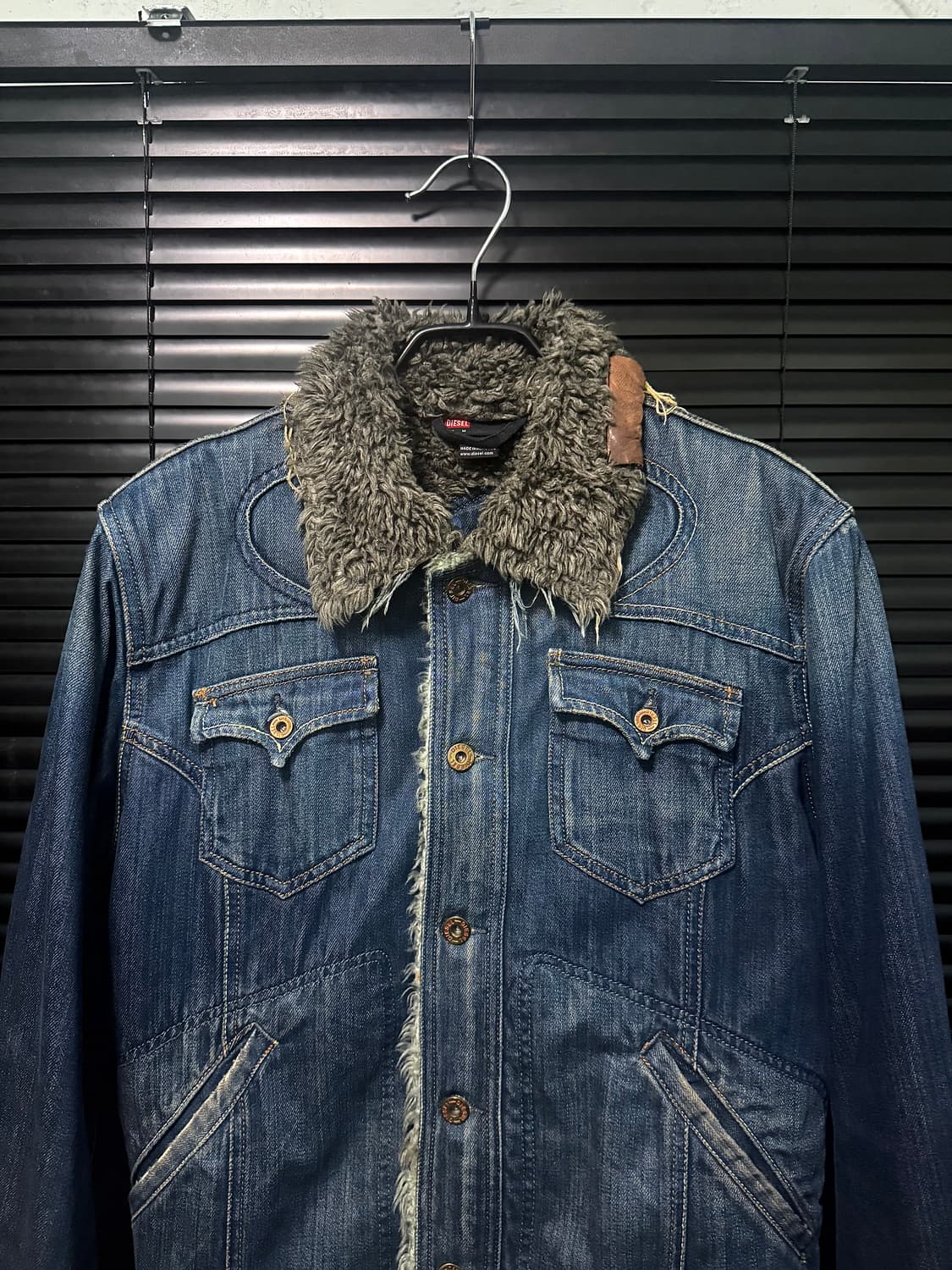 디젤 웨스턴 데님 트러커 쉐르파 털 자켓 M 95 명품 빈티지 워시드 락 상품이미지4