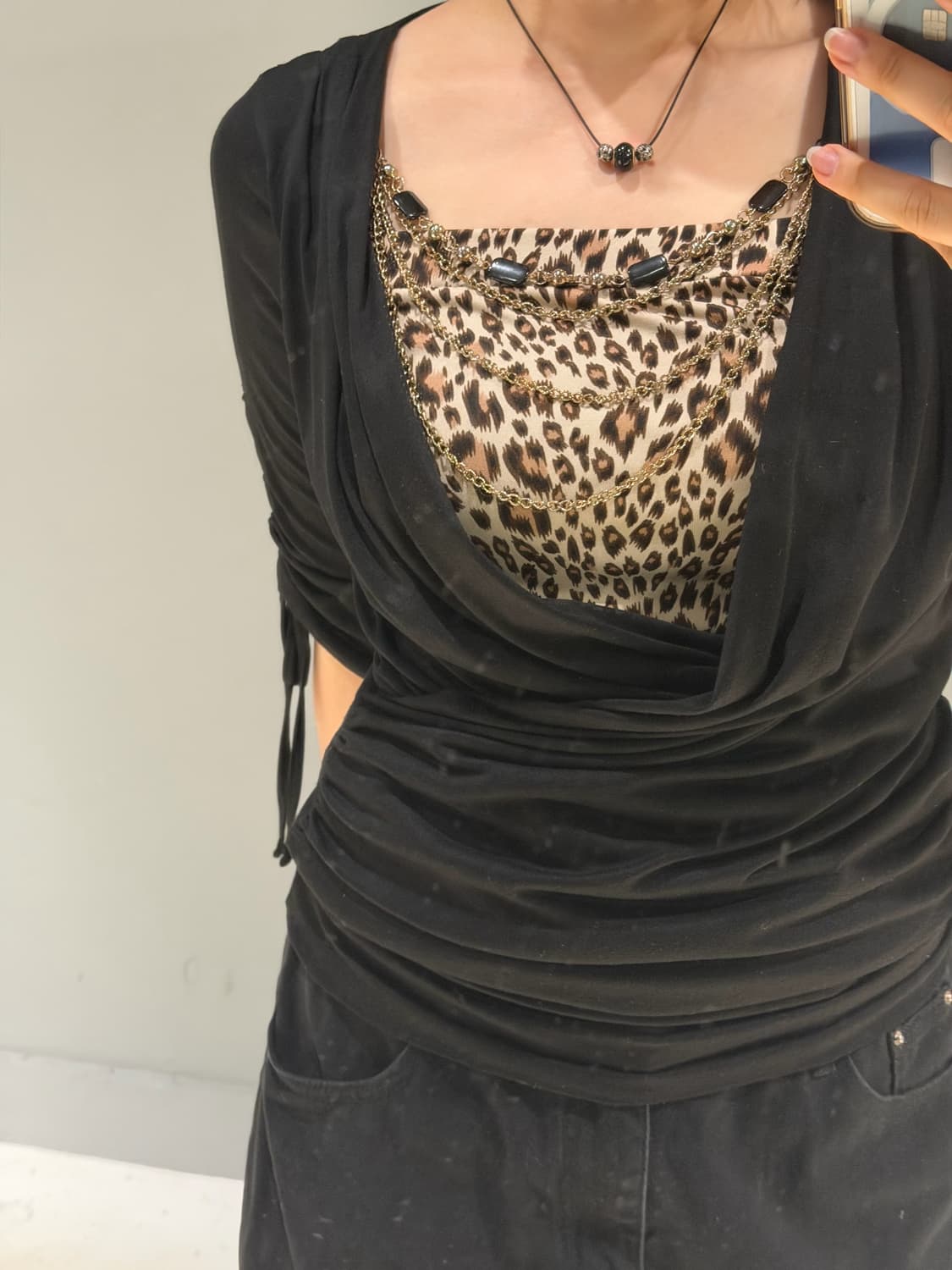 leopard layered drape detail top 상품이미지4