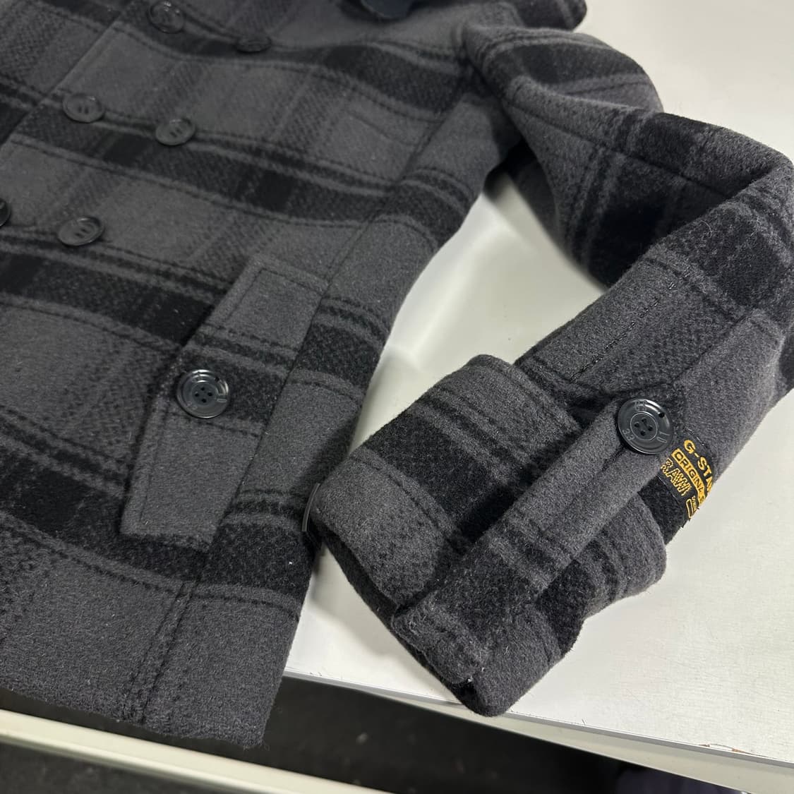 S 지스타로우 GSTAR 그레이 체크 더블 하프코트 상품이미지2