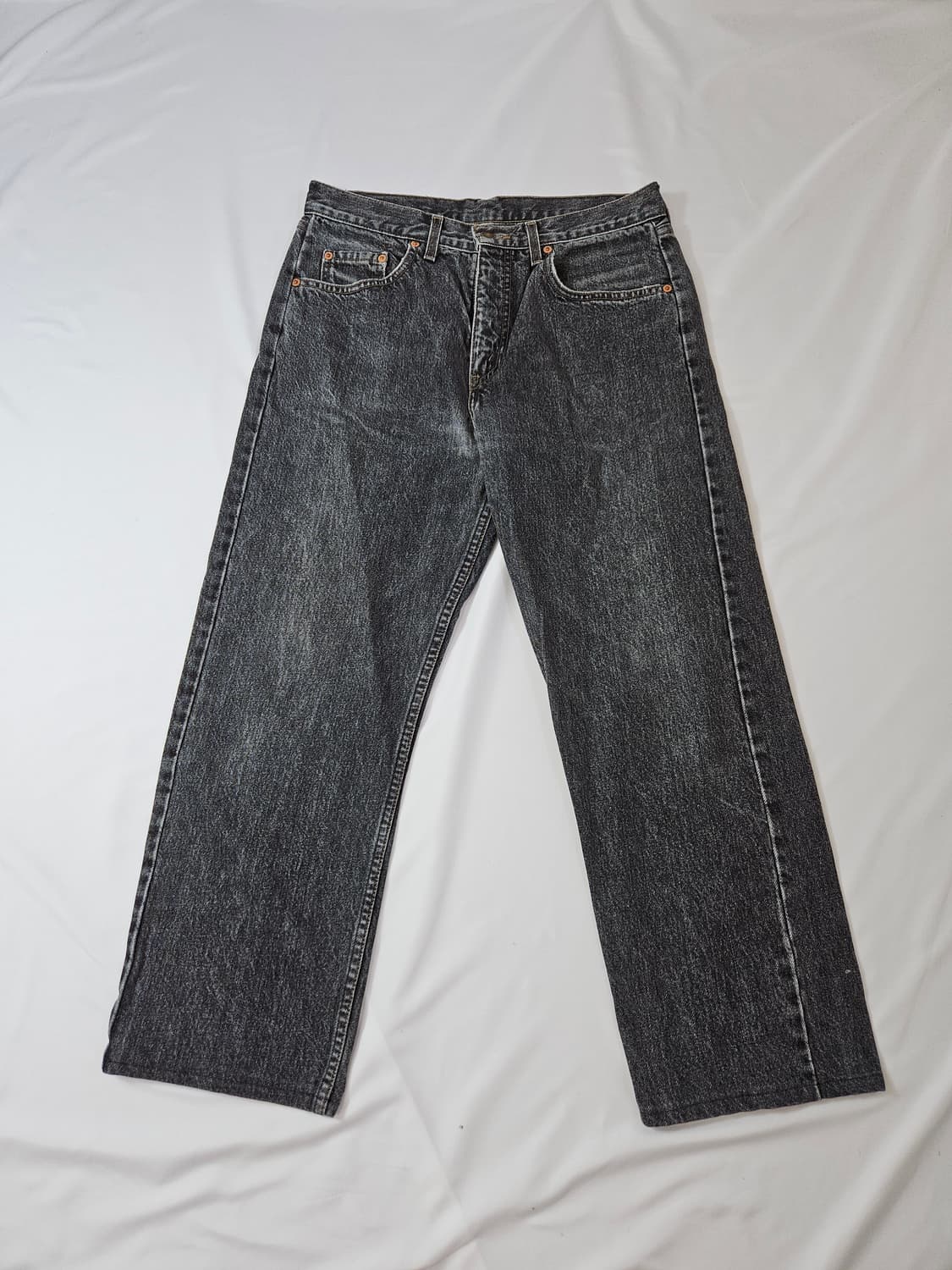 90s 리바이스 615 오렌지탭 워싱 데님팬츠 흑청 블랙 진 32 상품이미지3