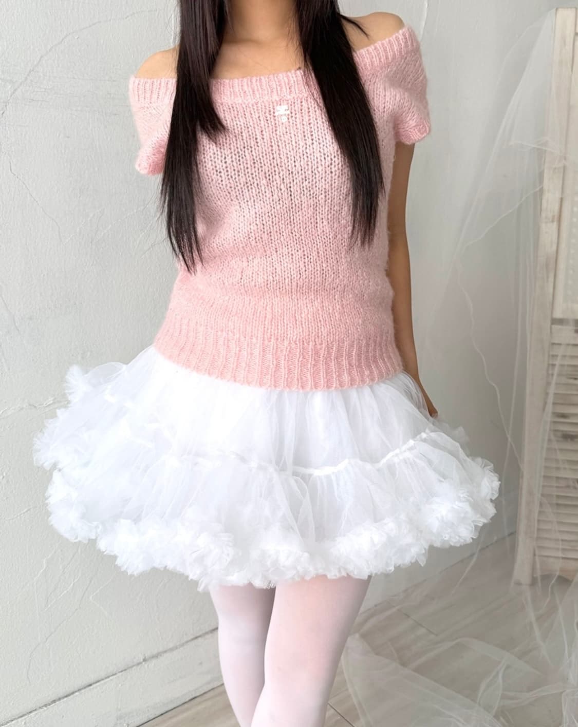 riipi 빈티지 꾸레쥬 couregges 핑크 반팔 니트 발레코어 상품이미지6