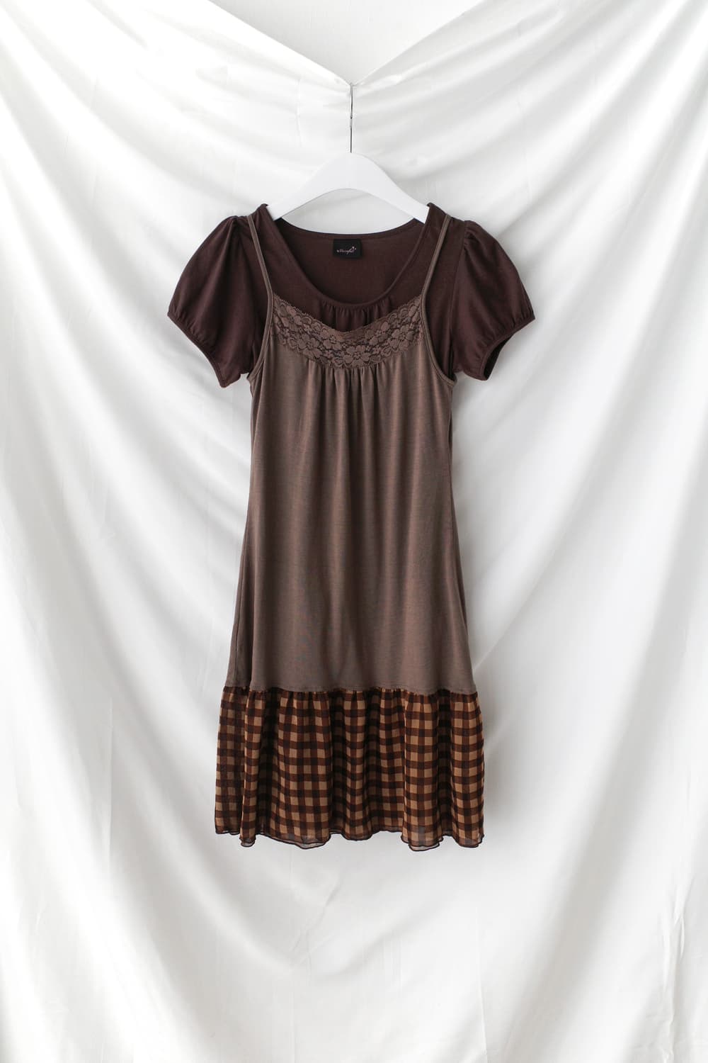 shirring half T + check sleeveless (set) 상품이미지1