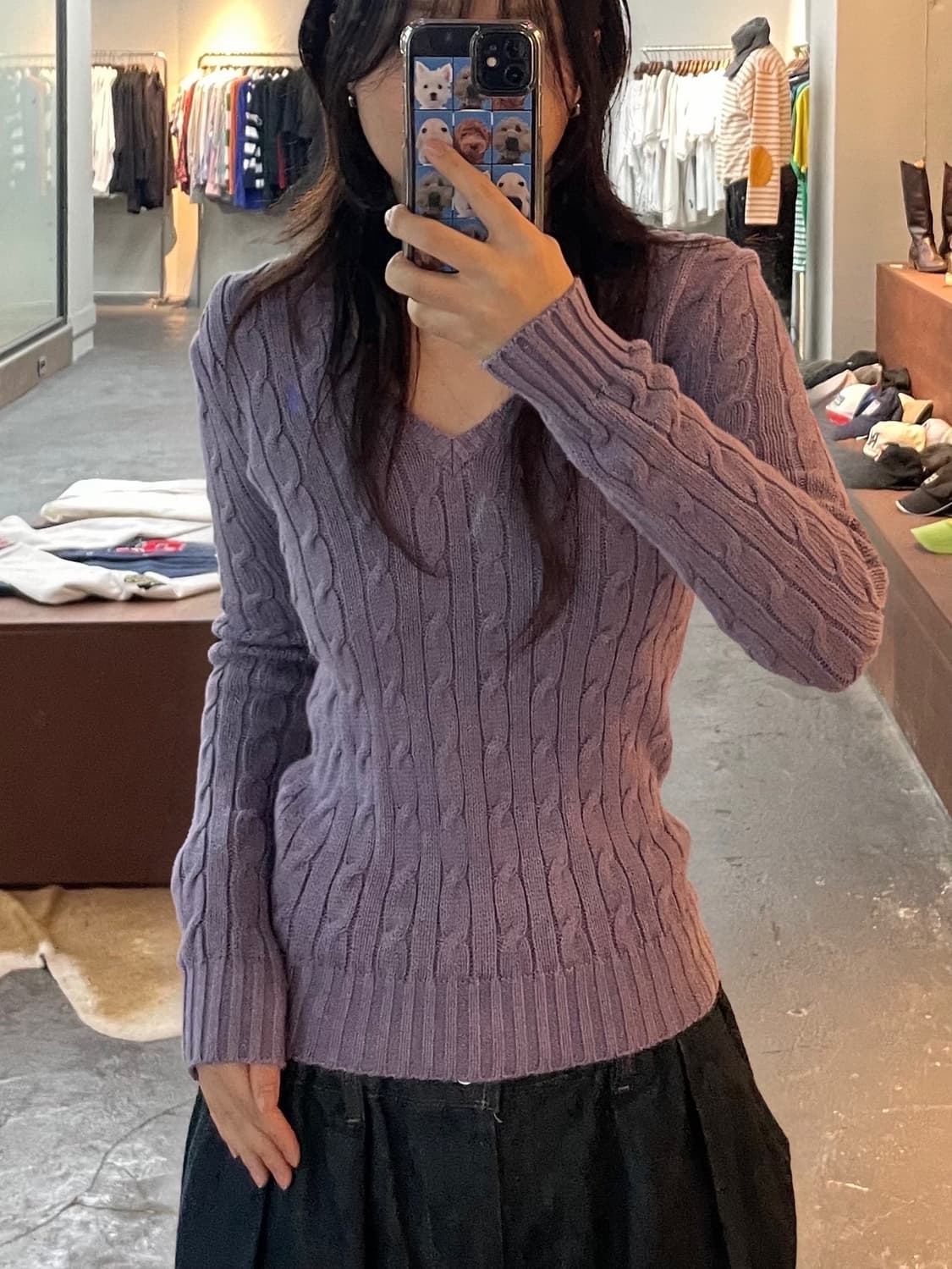 폴로 랄프로렌 뮤트퍼플 브이넥 꽈배기 니트 H83 상품이미지1