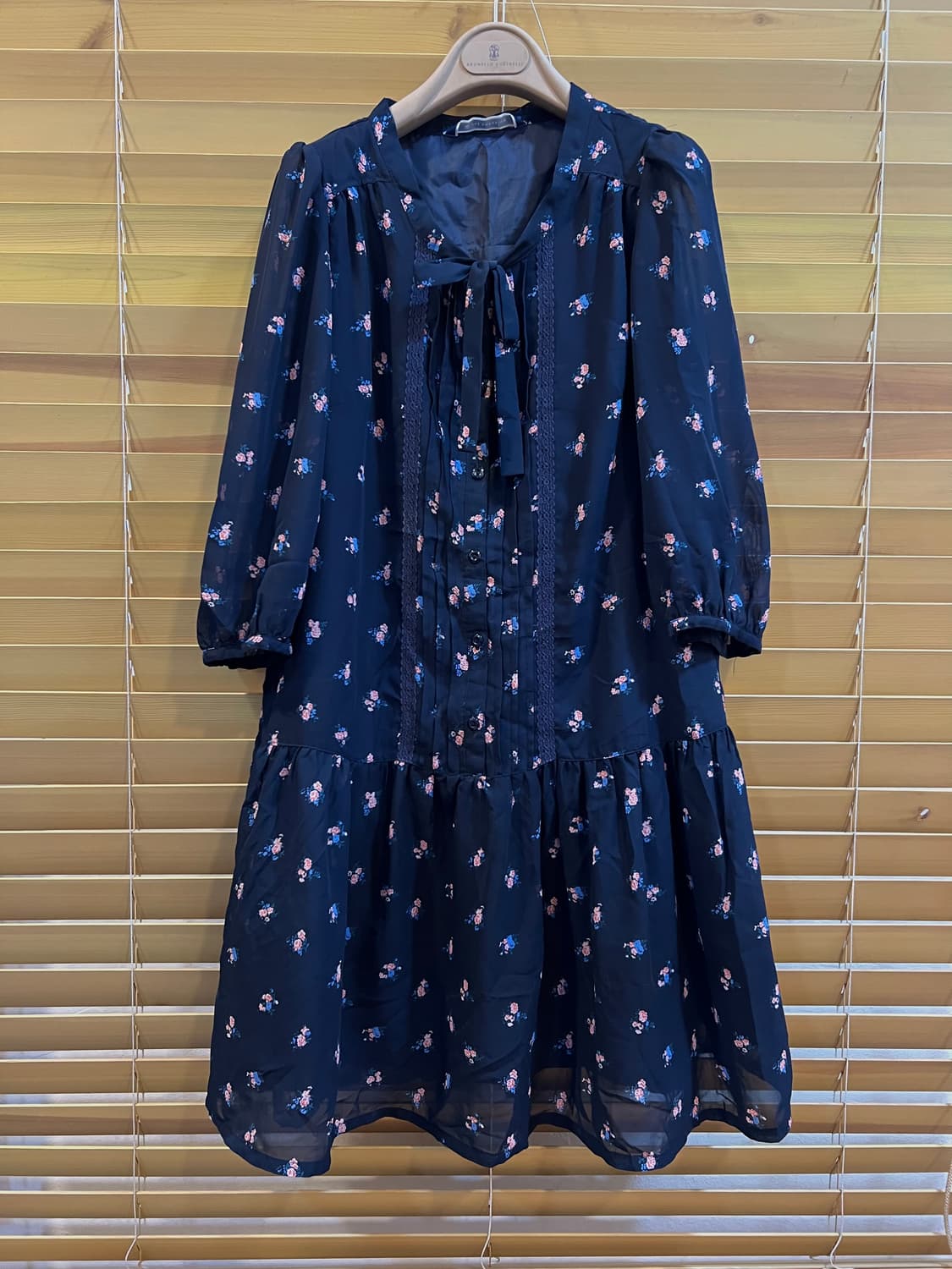 더엠포리움 일본수입 여성 네이비 플라워 쉬폰원피스 상품이미지2