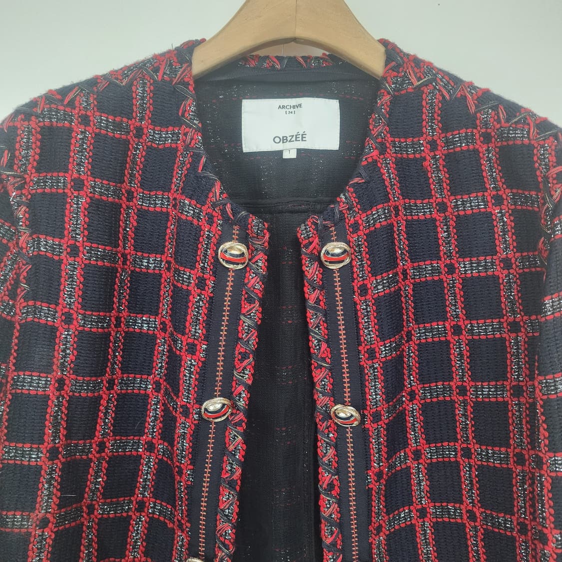 OBZEE 레드 체크 트위드 자켓 상품이미지2