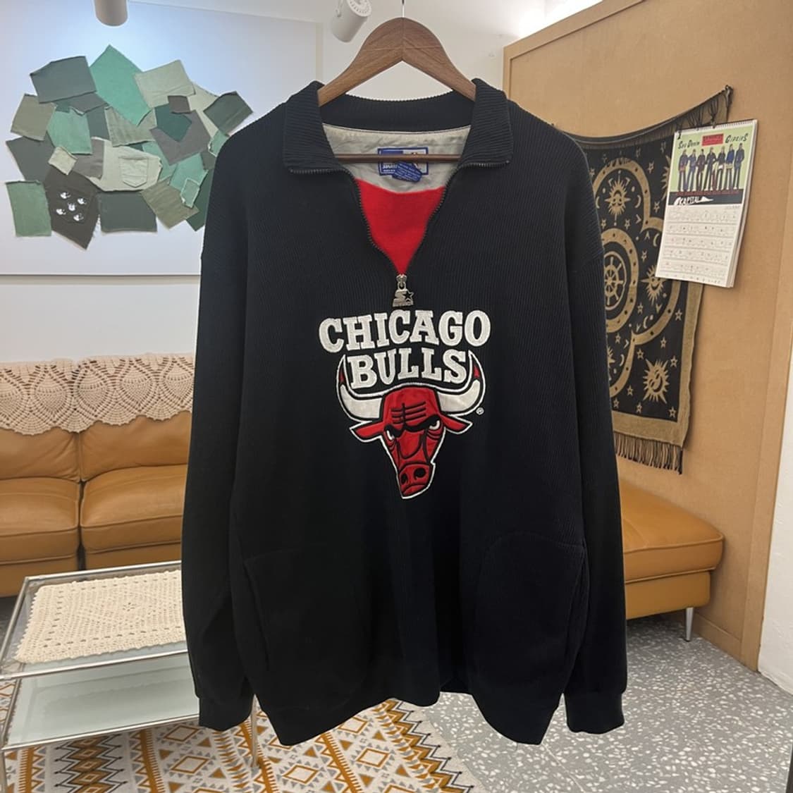 스타터 NBA 올드스쿨 시카고불스 반집업 오버핏 니트 XL C10792 상품이미지3