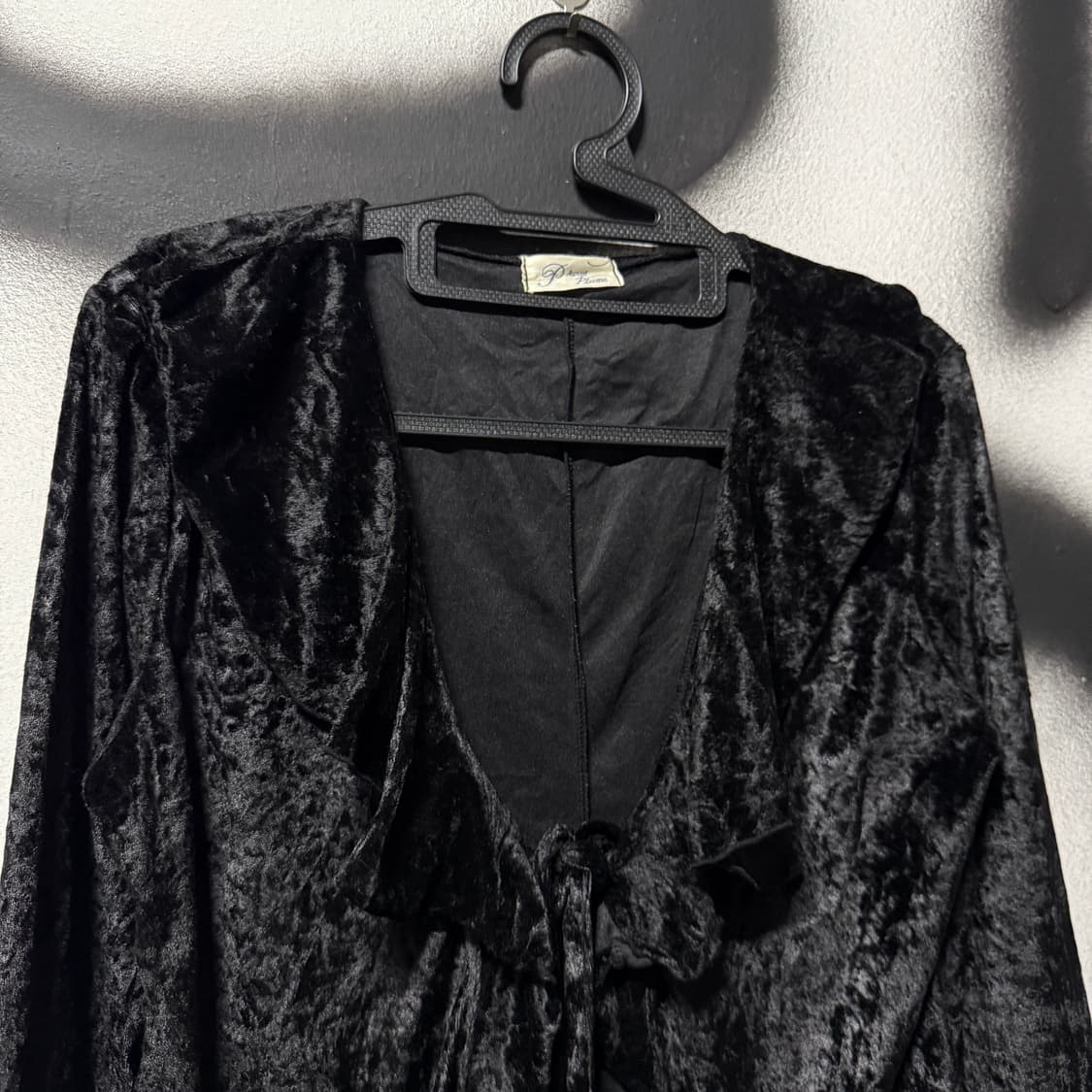 VTG 빈티지 고딕펑크 벨벳 러플 셔링 퍼프 소매 프릴 블라우스 상품이미지3