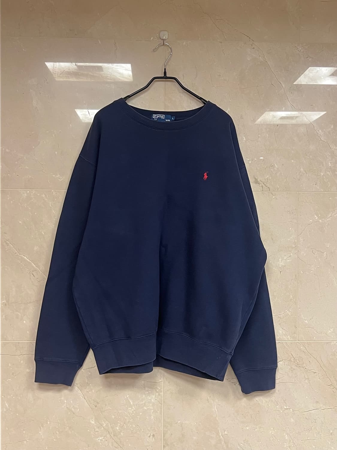 폴로 기모 맨투맨 빈티지 (네이비)  오버사이즈 상품이미지1