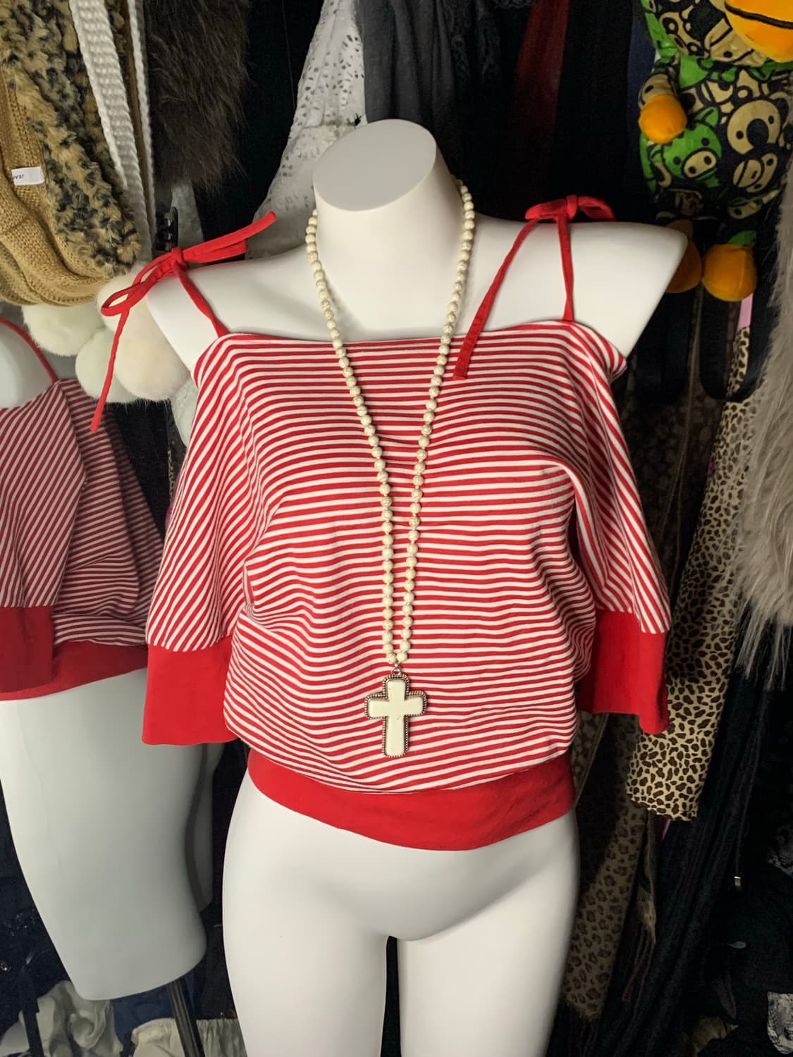 y2k 레트로 레드 단가라 오프숄더 탑 상품이미지1