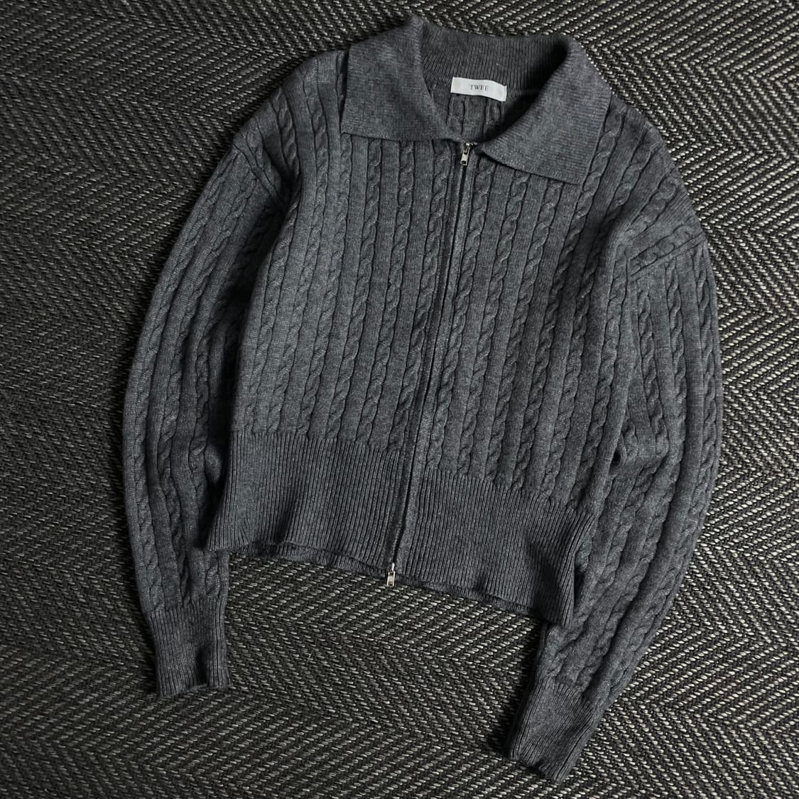 TWEE 빈티지 꽈배기 니트 집업 그레이 y 3672 상품이미지1