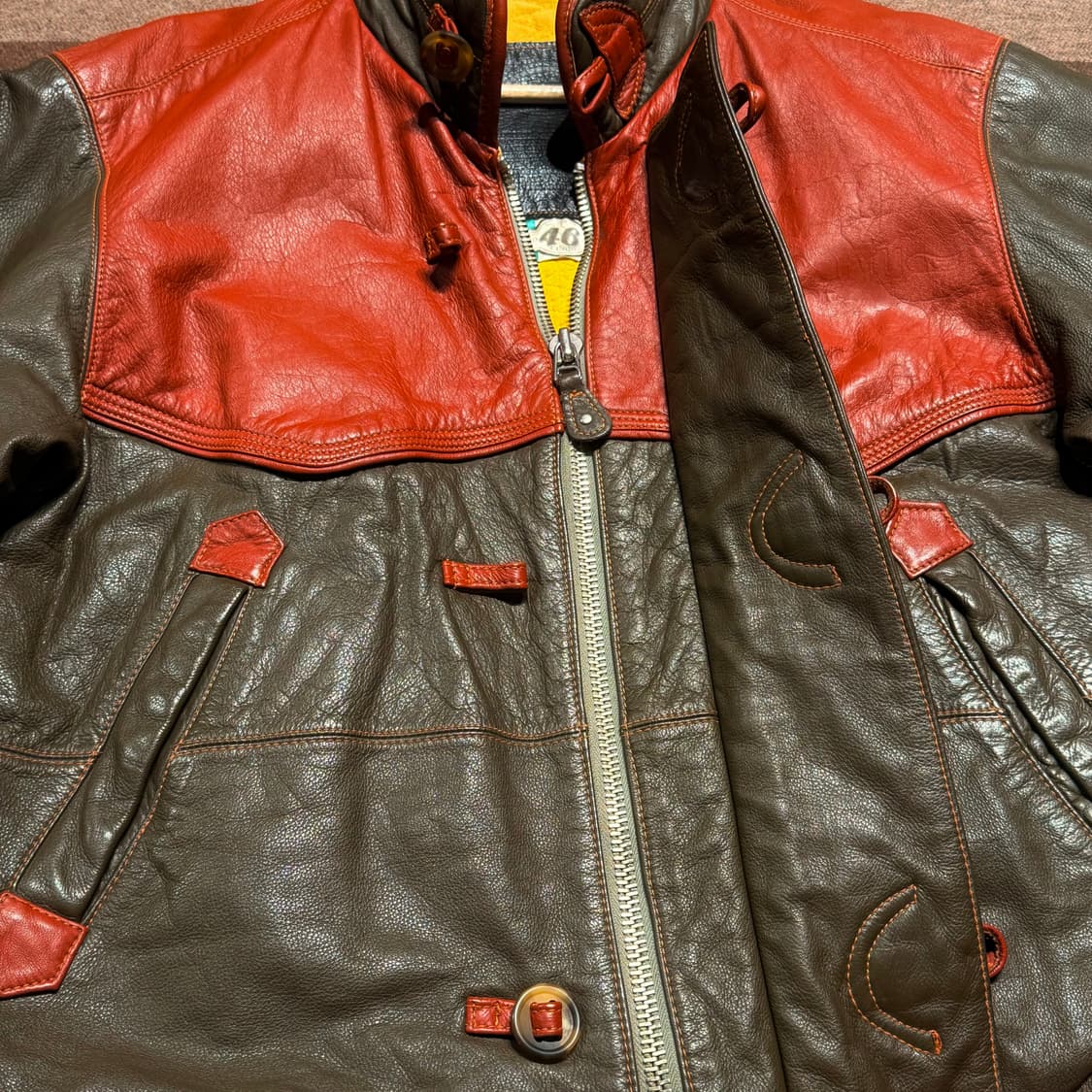 90s 이태리 파이어맨 카우레더 숏 자켓 L 소가죽 상품이미지4