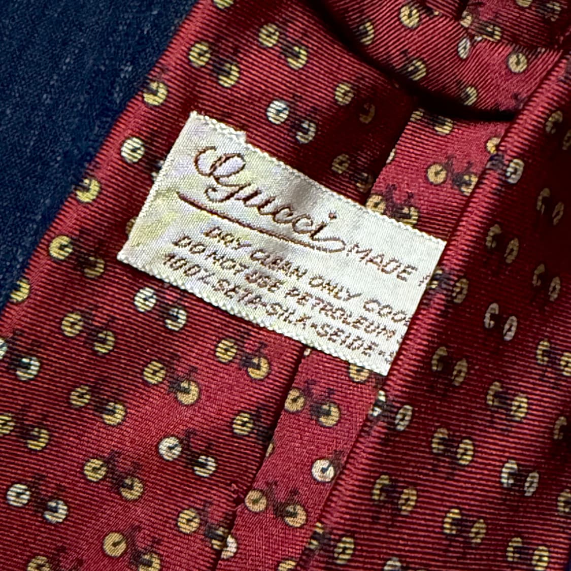80's 구찌 바이시클 패턴 실크 타이 상품이미지4