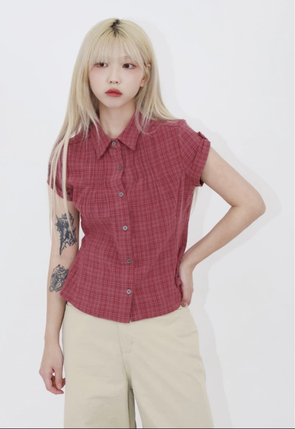 [새상품] 롤업 체크 셔츠 상품이미지2
