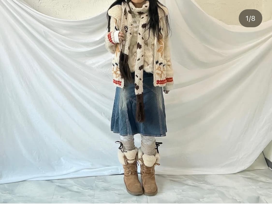 스트라이프 쭉티, 여우털베스트, 코위찬, 데님스커트 상품이미지1