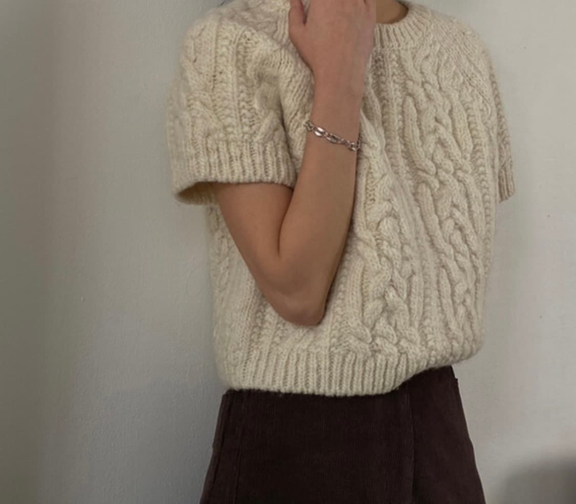 울 케이블 반팔니트 겨울용 (울100) 상품이미지1