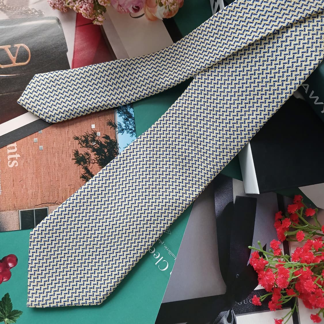 에스.티. 듀퐁 넥타이 옐로우 기하 패턴 8.8cm S~A+등급 G31 상품이미지4