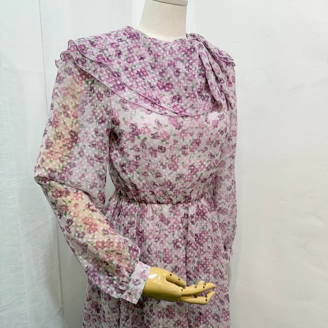 일본빈티지 연보라 플라워 꽃무늬 롱원피스 스카프 롱드레스 3527 상품이미지2