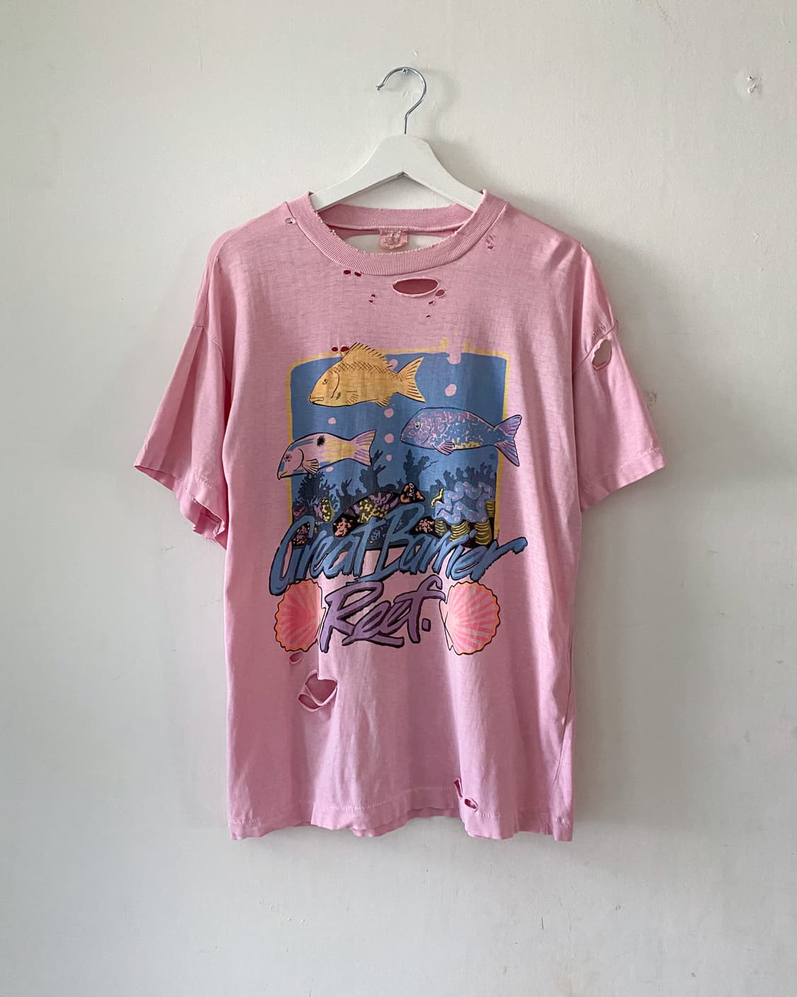 80s 빈티지 핑크 다잉 디스트로이드 반팔 티셔츠 상품이미지1