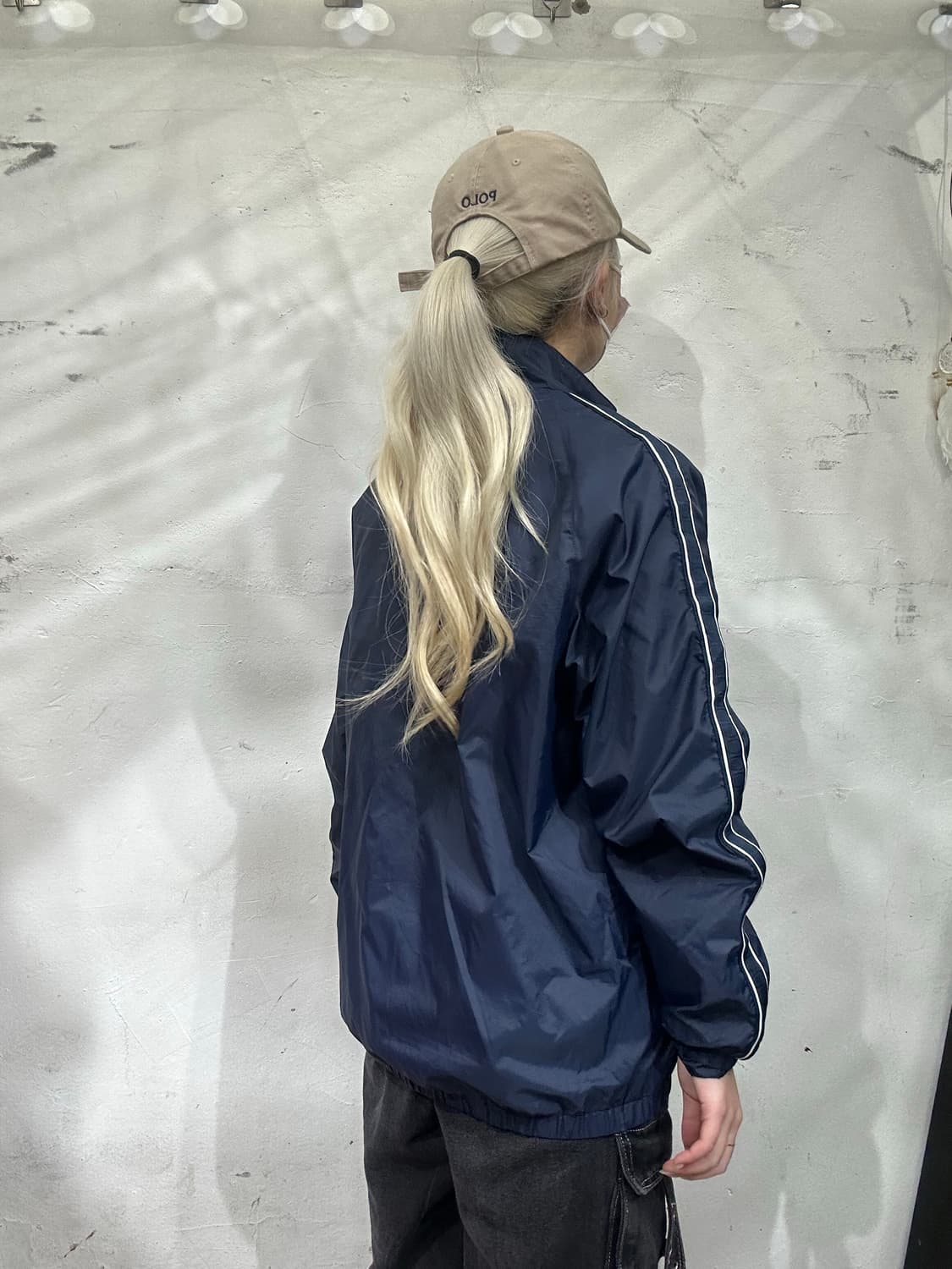 00s 나이키 네이비 화이트 사이드 라인 올드스쿨 바람막이 트랙 자켓 L 상품이미지3