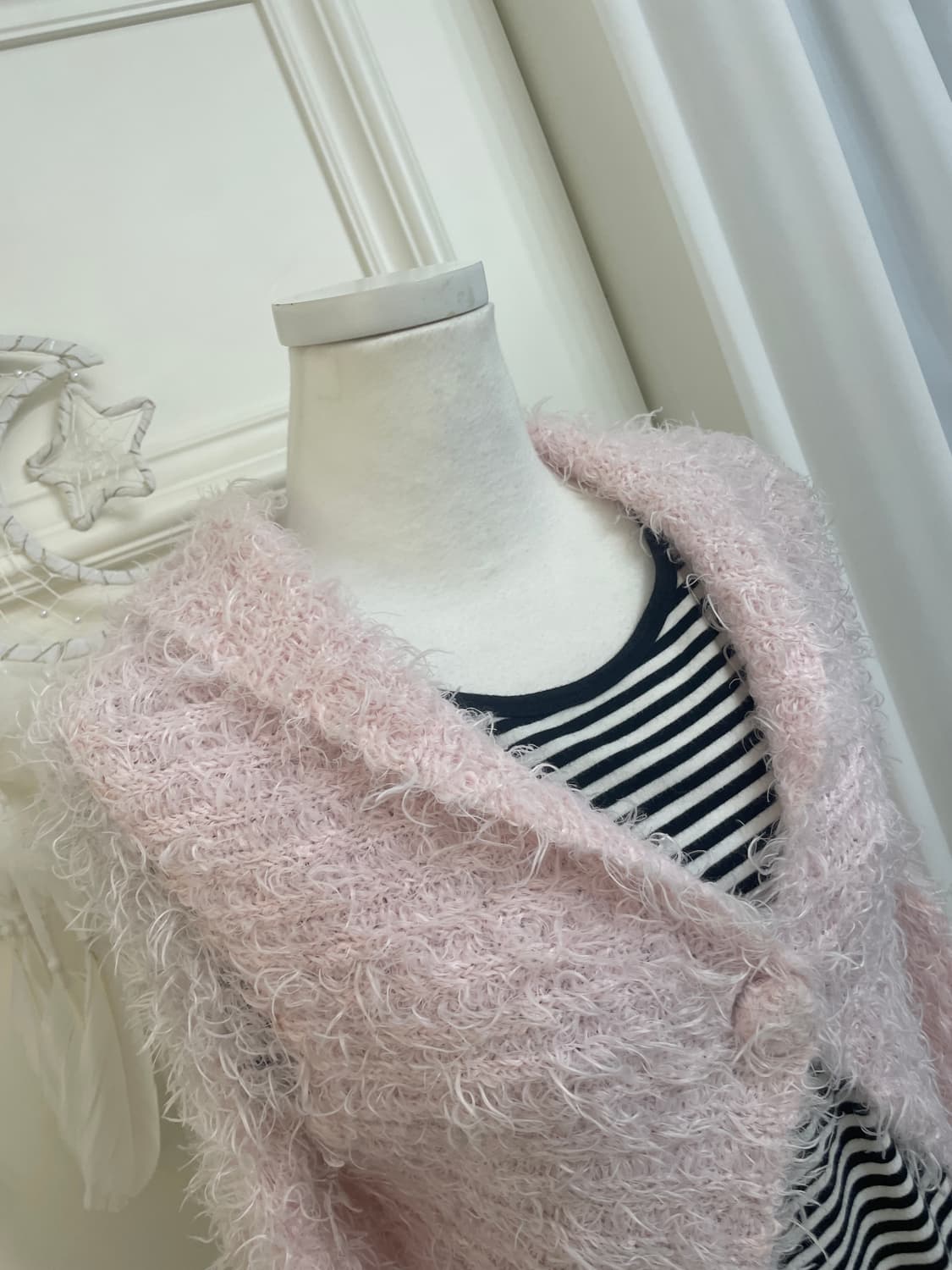 pink shaggy one-button collar crop cardi 상품이미지9