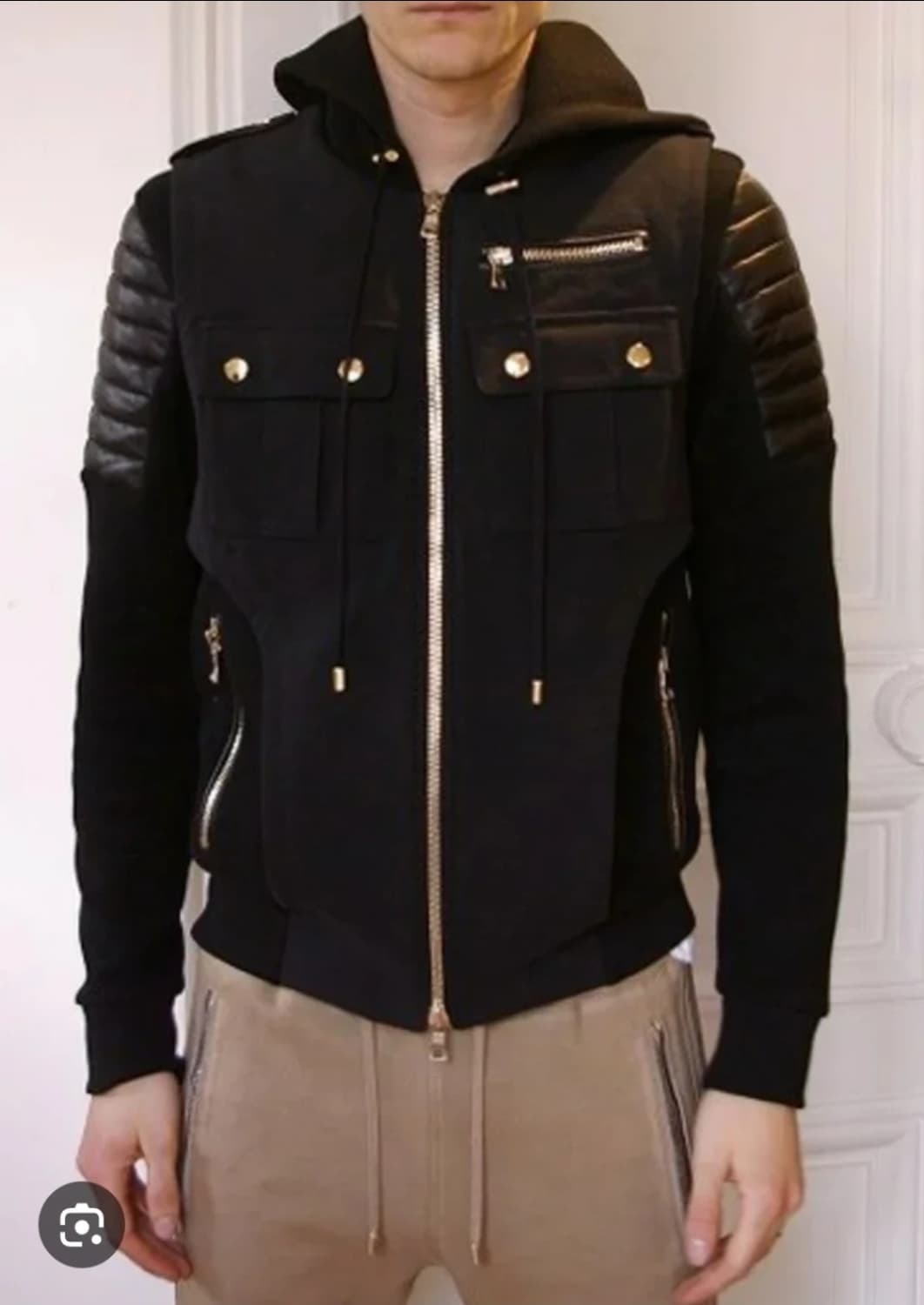 발망 가죽 패치 후드 니트 점퍼(L/정품) 상품이미지1