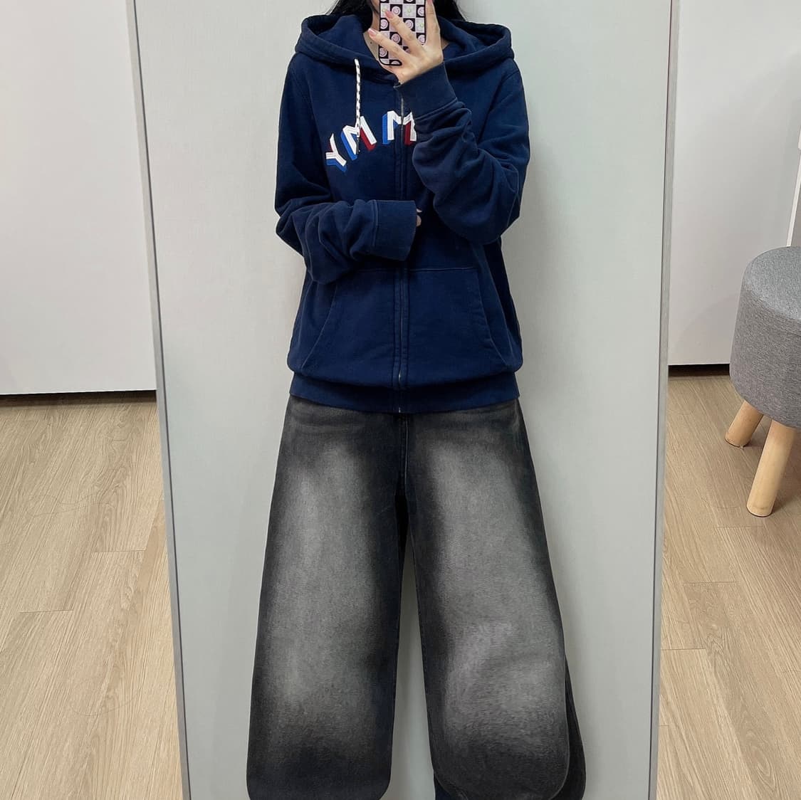 타미힐피거 스펠아웃 자수로고 네이비 후드집업 상품이미지1