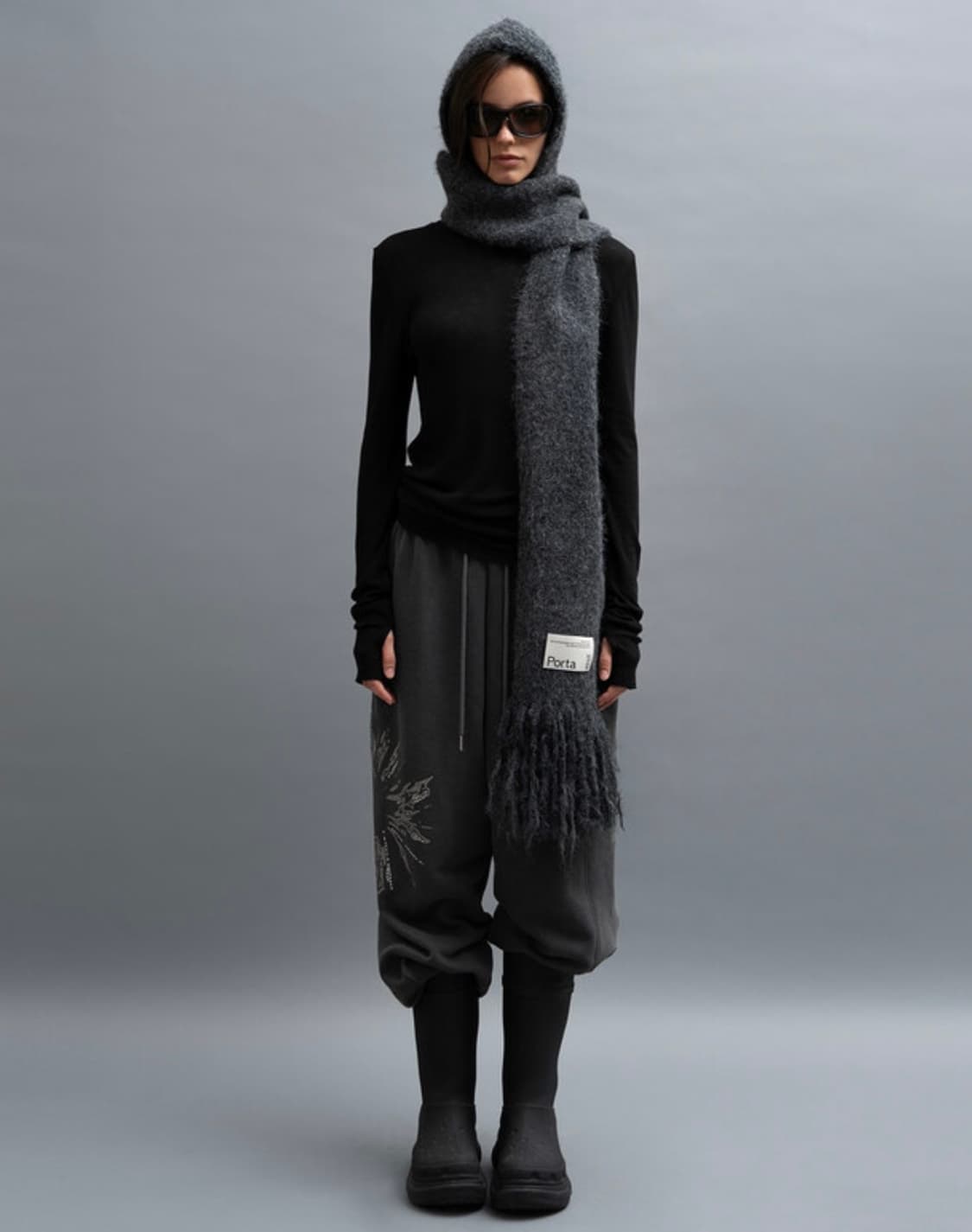 THE PORTA 더포르타 포르타 로고 라벨 후드 머플러 상품이미지3