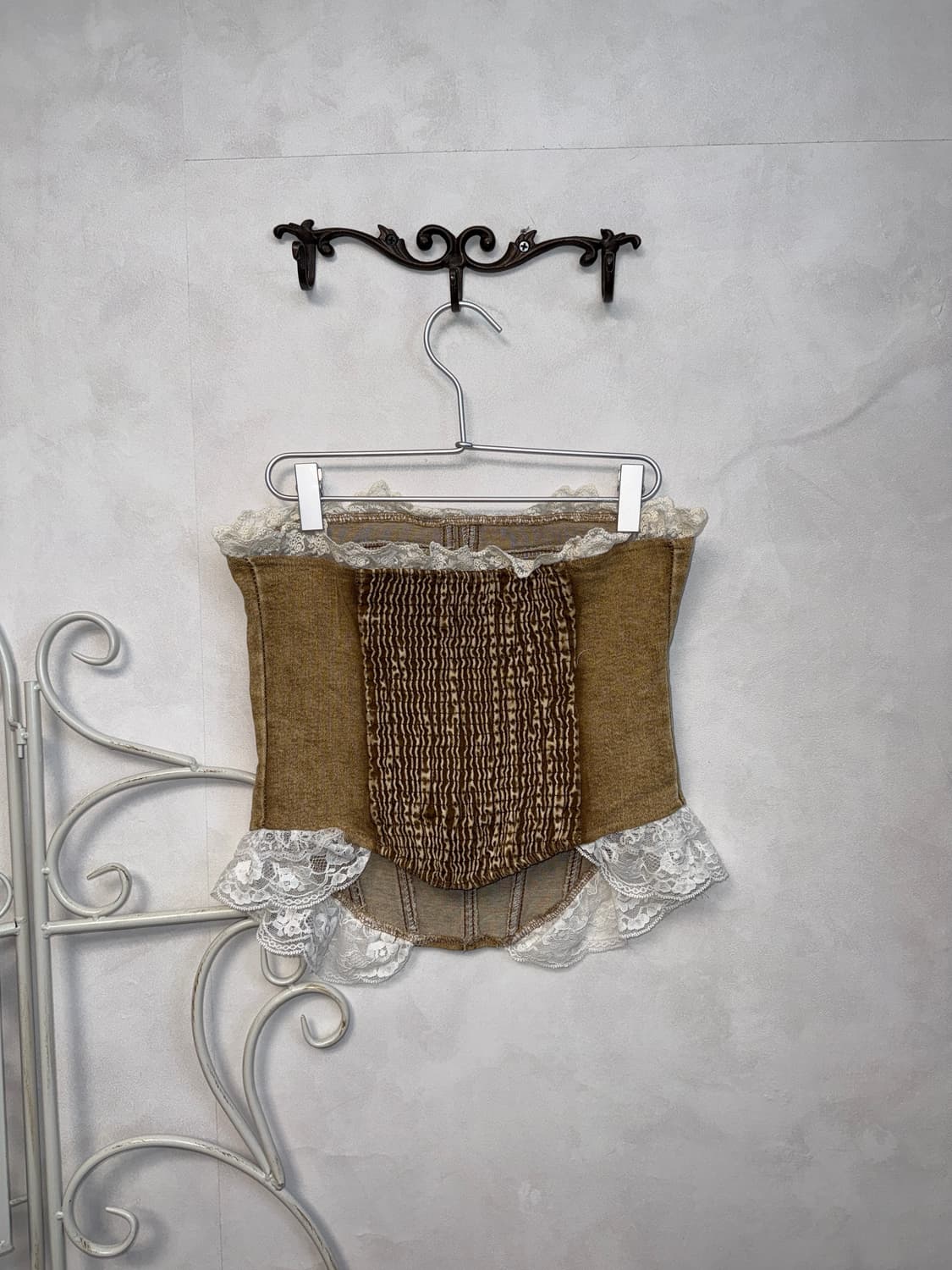 Washing beige denim lace tube top 상품이미지6