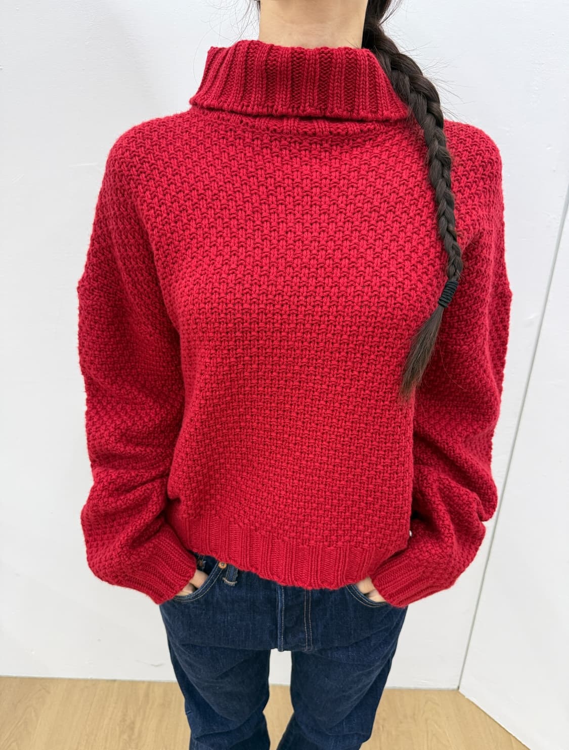 vtg red high neck knit 상품이미지1