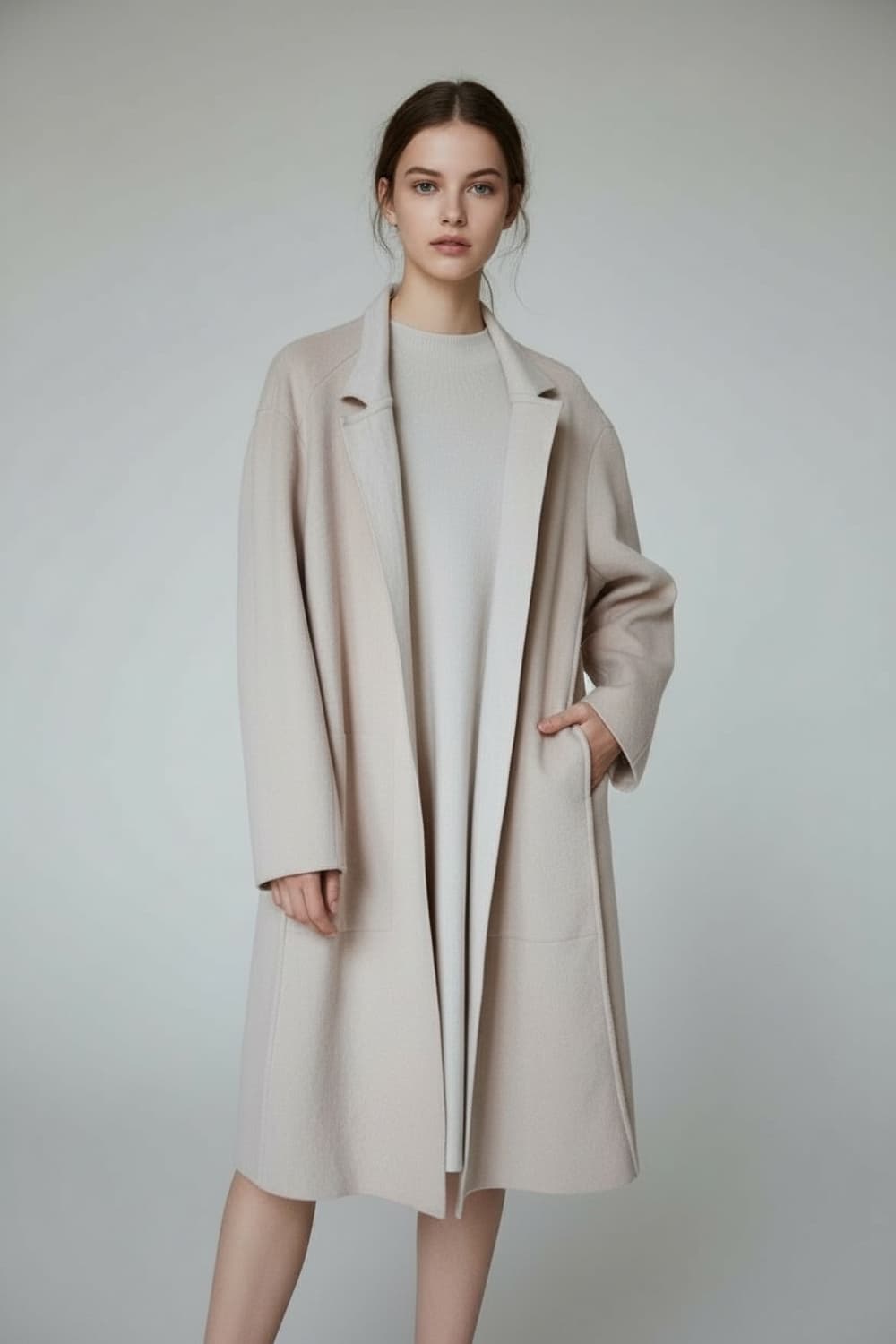 시스템 한섬 라이트 핑크 울 논버튼 롱가디건(호칭90/Free) 상품이미지1