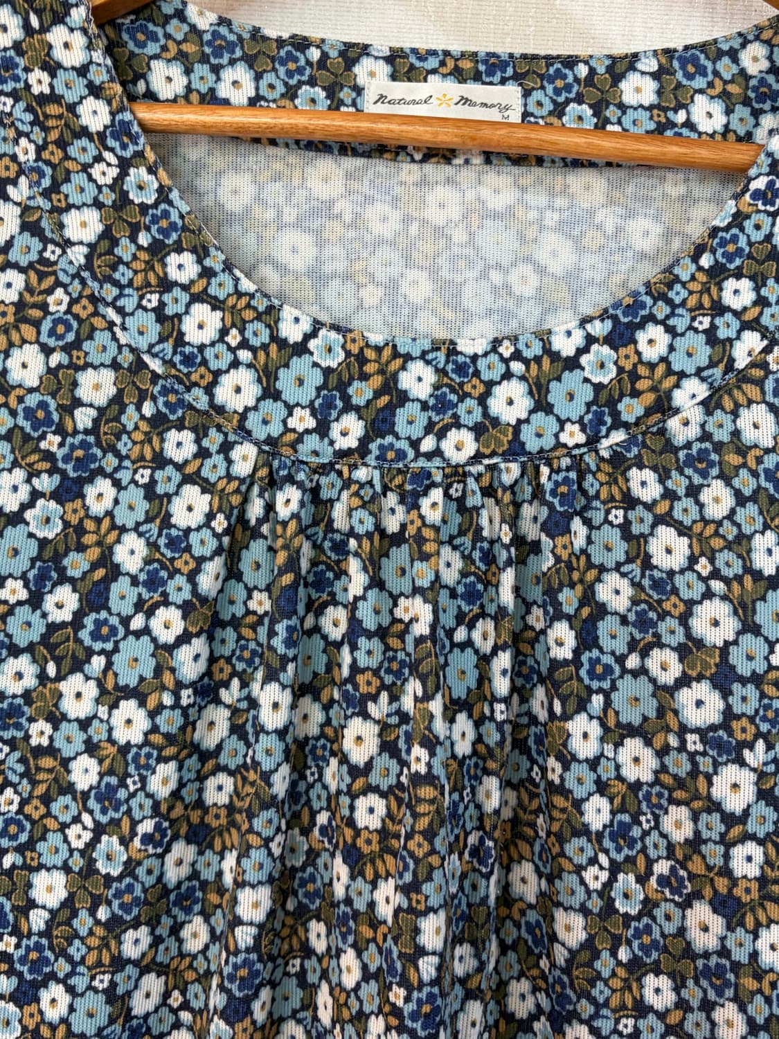 빈티지 모리걸 하구미깔 파란잔꽃 셔링 블라우스 상품이미지6