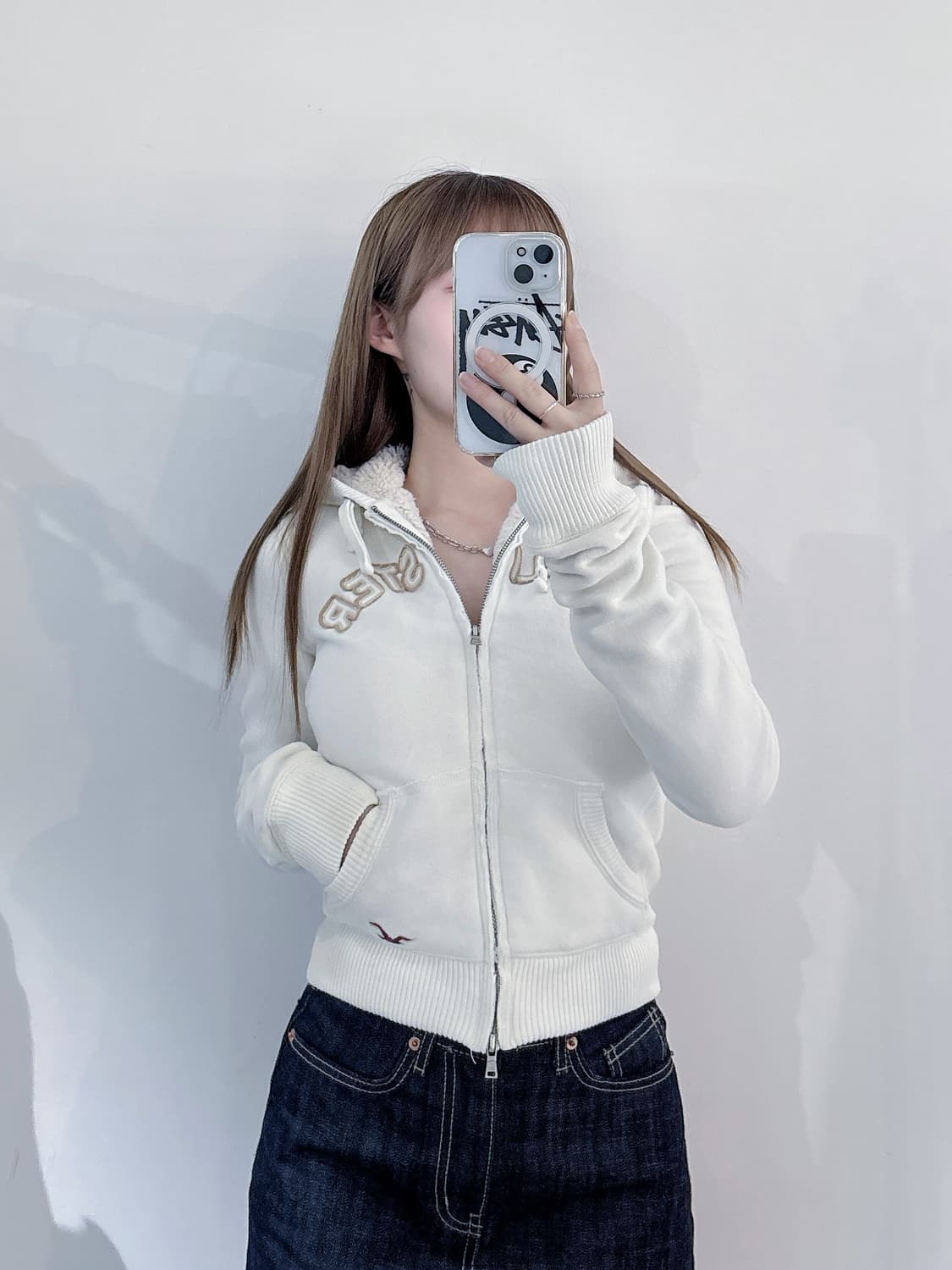 홀리스터 빅로고 양털 투웨이 후드집업 상품이미지2